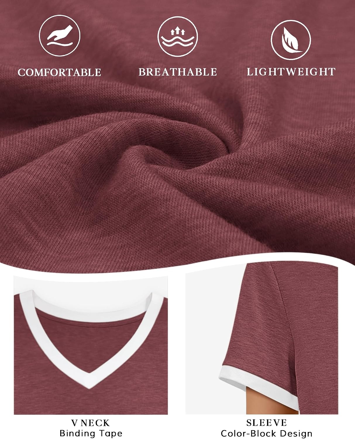 image:imageATHMILE Womens Short Sleeve TShirts Spring Summer Tops Casual Soft Tunic V Neck Basic Workout Clothes Fashion Outfits 2026 Wine Red