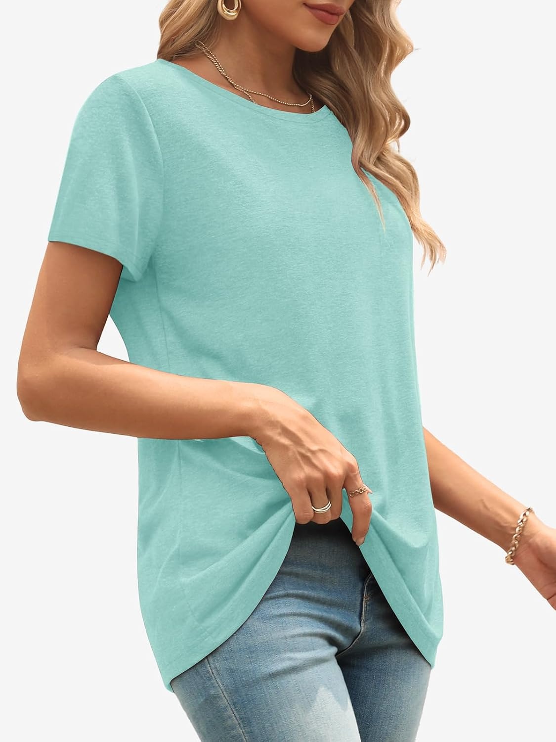 image:imageATHMILE Womens Soft Basic T Shirt Summer Tops Short Sleeve Crewneck Tees Casual Teachers Cute Work Outfits Everyday WearAqua
