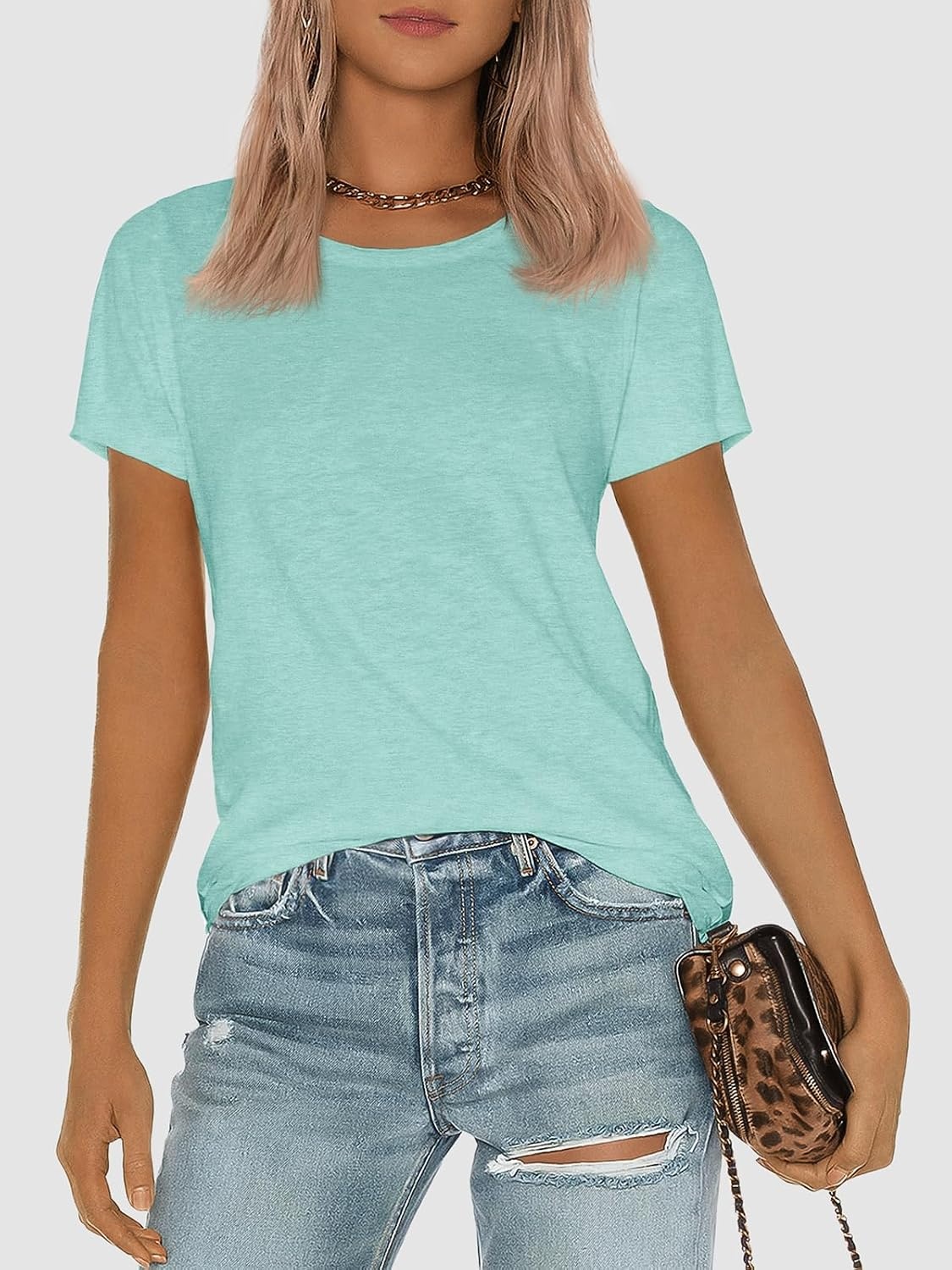 image:imageATHMILE Womens Soft Basic T Shirt Summer Tops Short Sleeve Crewneck Tees Casual Teachers Cute Work Outfits Everyday WearAqua
