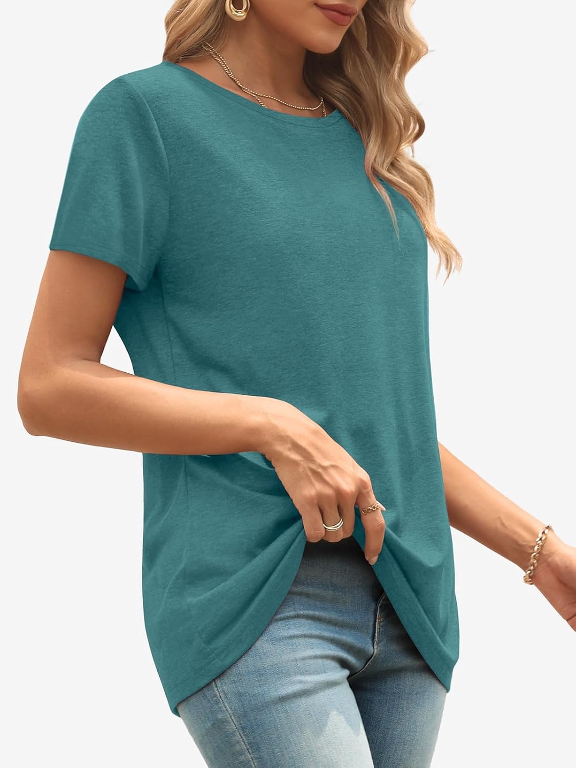 image:imageATHMILE Womens Soft Basic T Shirt Summer Tops Short Sleeve Crewneck Tees Casual Teachers Cute Work Outfits Everyday WearBlue Geen