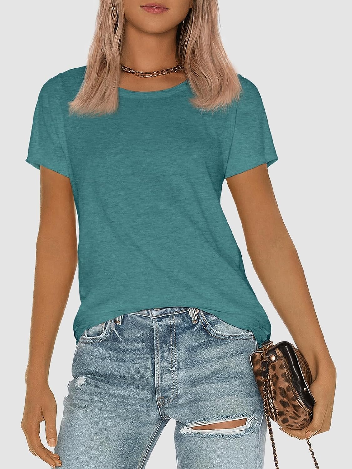 image:imageATHMILE Womens Soft Basic T Shirt Summer Tops Short Sleeve Crewneck Tees Casual Teachers Cute Work Outfits Everyday WearBlue Geen