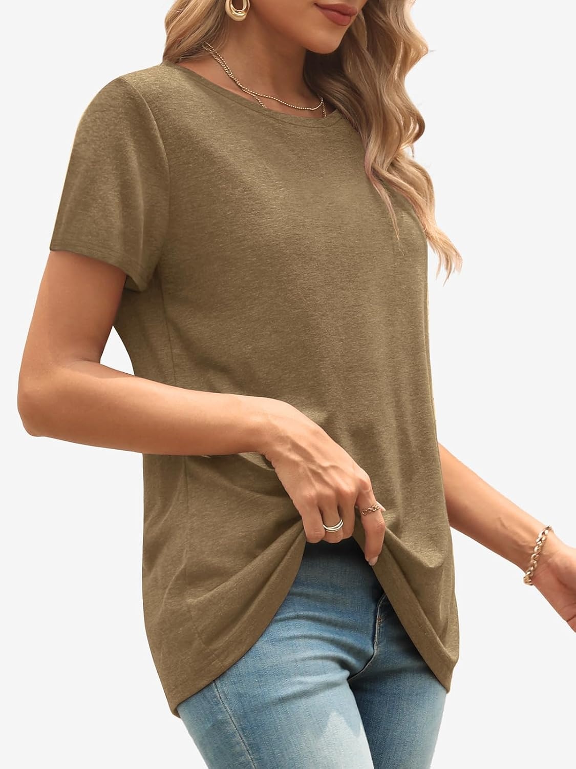 image:imageATHMILE Womens Soft Basic T Shirt Summer Tops Short Sleeve Crewneck Tees Casual Teachers Cute Work Outfits Everyday WearCoffee