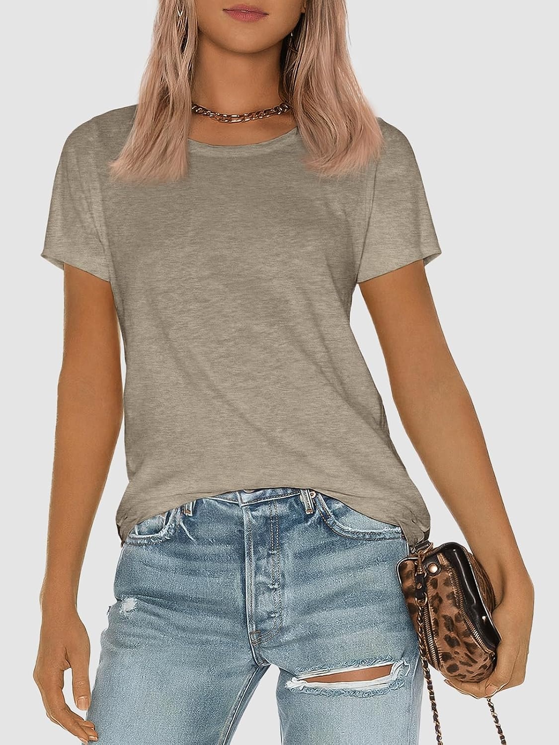 image:imageATHMILE Womens Soft Basic T Shirt Summer Tops Short Sleeve Crewneck Tees Casual Teachers Cute Work Outfits Everyday WearCoffee Grey
