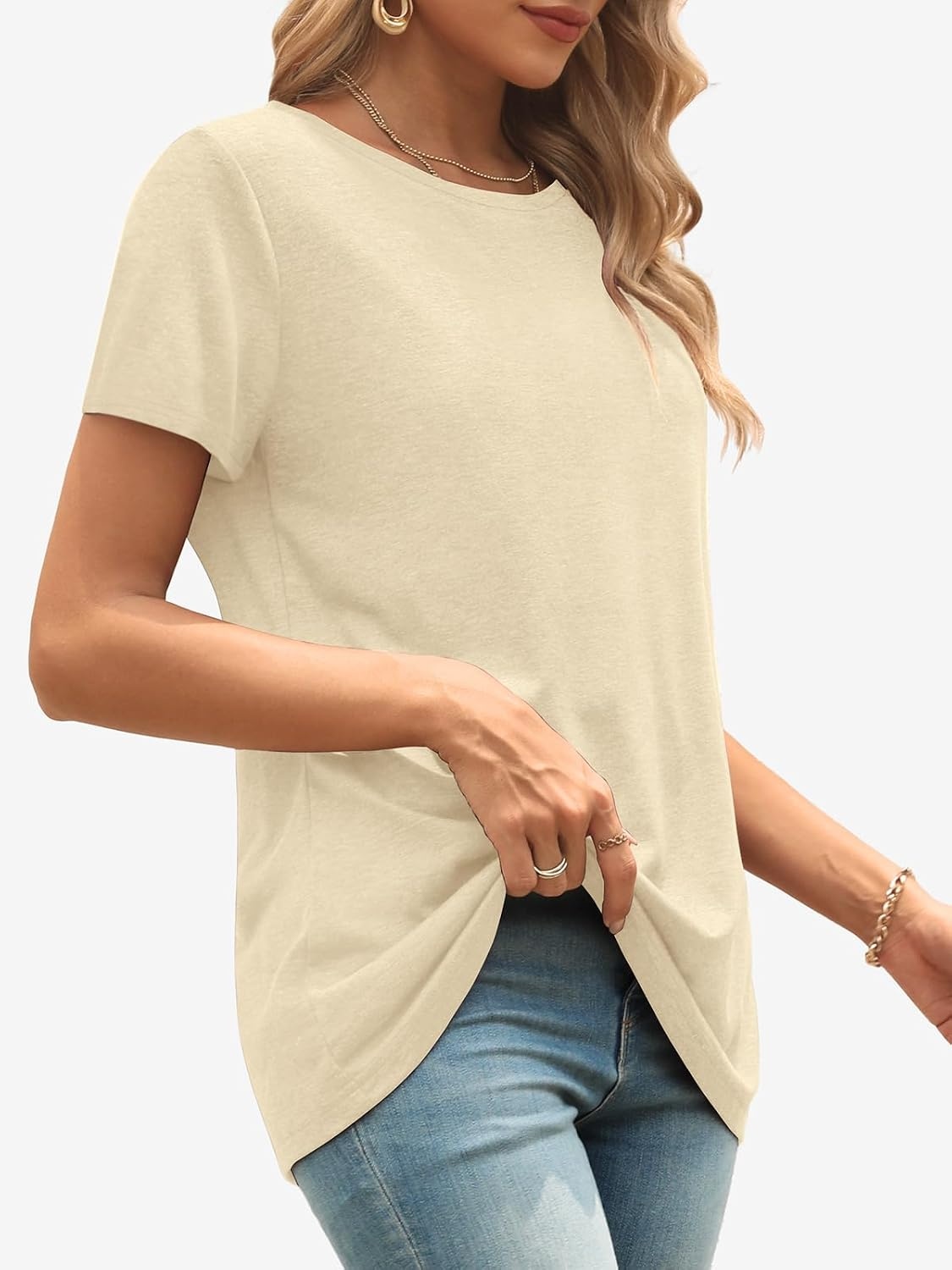 image:imageATHMILE Womens Soft Basic T Shirt Summer Tops Short Sleeve Crewneck Tees Casual Teachers Cute Work Outfits Everyday WearCream