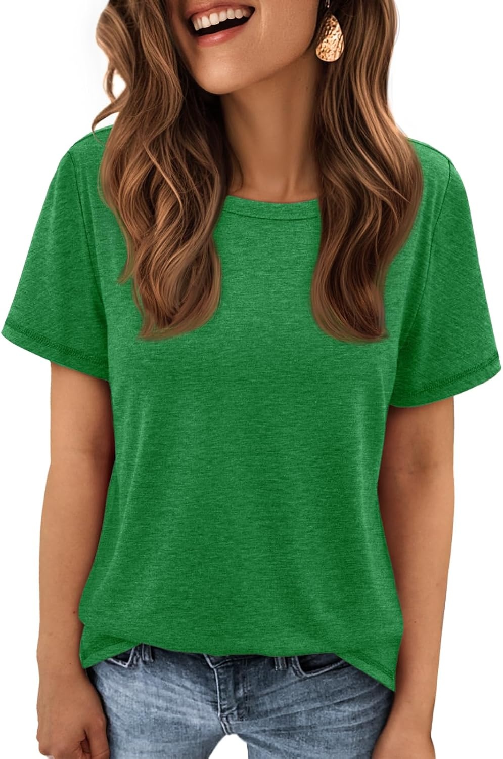 image:imageATHMILE Womens Soft Basic T Shirt Summer Tops Short Sleeve Crewneck Tees Casual Teachers Cute Work Outfits Everyday WearGreen