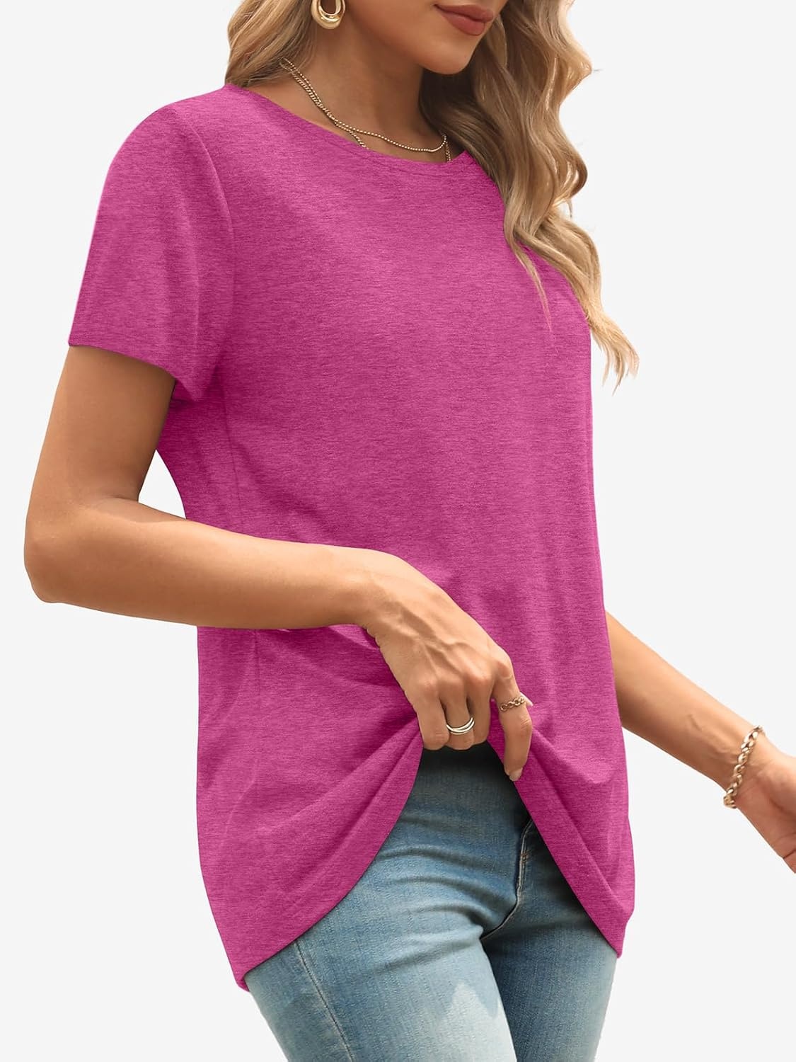 image:imageATHMILE Womens Soft Basic T Shirt Summer Tops Short Sleeve Crewneck Tees Casual Teachers Cute Work Outfits Everyday WearHot Pink
