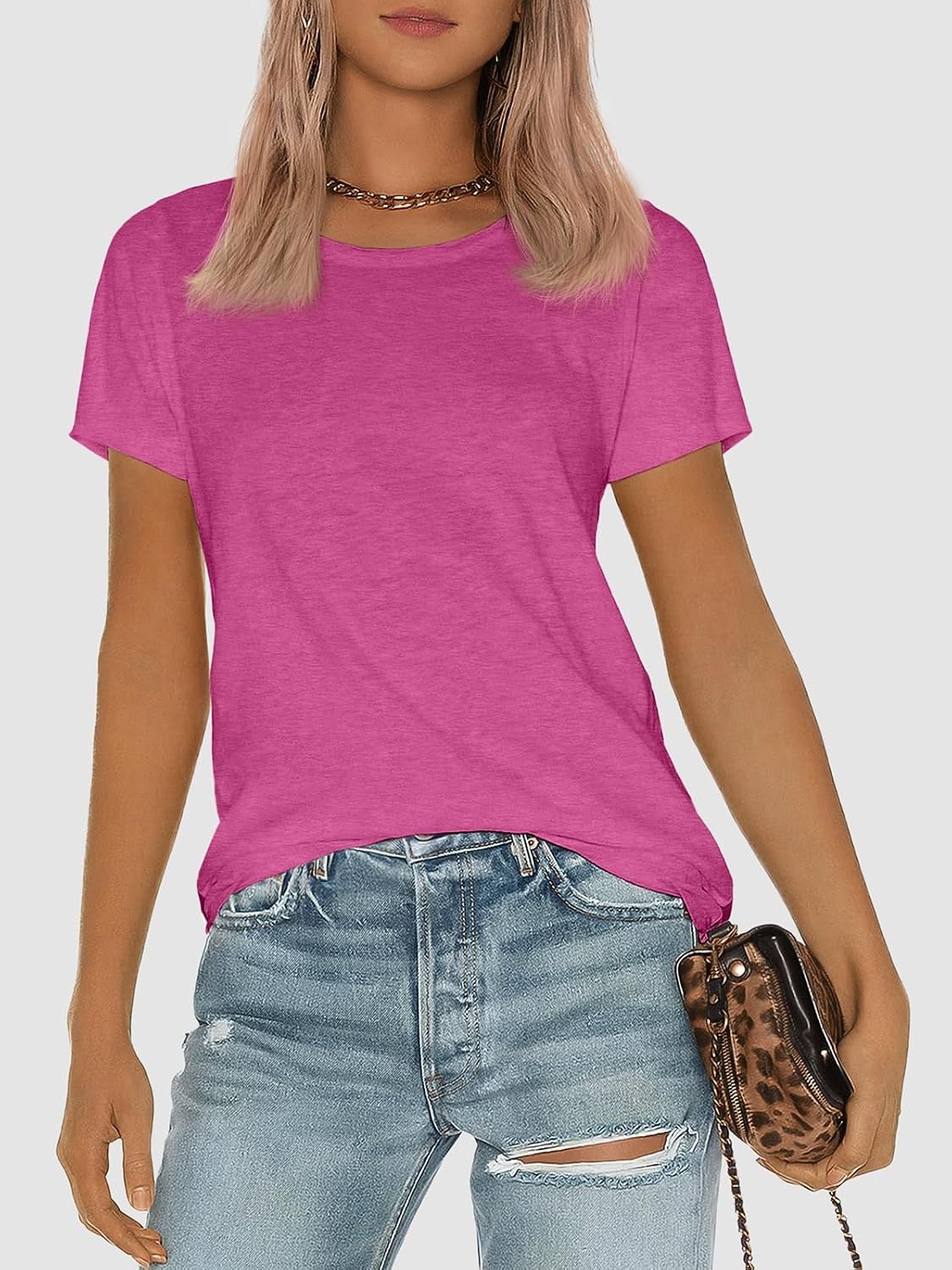 image:imageATHMILE Womens Soft Basic T Shirt Summer Tops Short Sleeve Crewneck Tees Casual Teachers Cute Work Outfits Everyday WearHot Pink