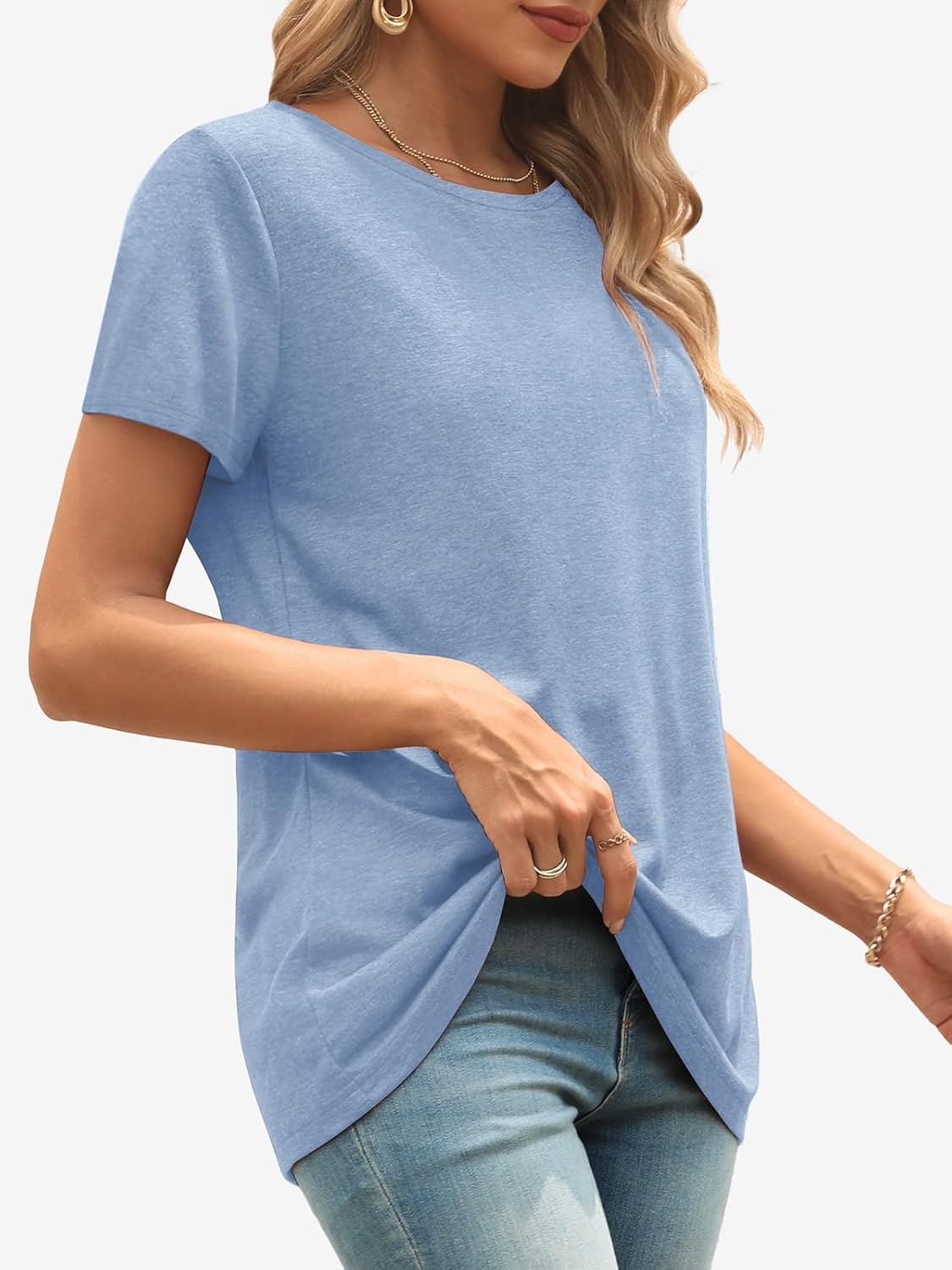 image:imageATHMILE Womens Soft Basic T Shirt Summer Tops Short Sleeve Crewneck Tees Casual Teachers Cute Work Outfits Everyday WearIce Blue