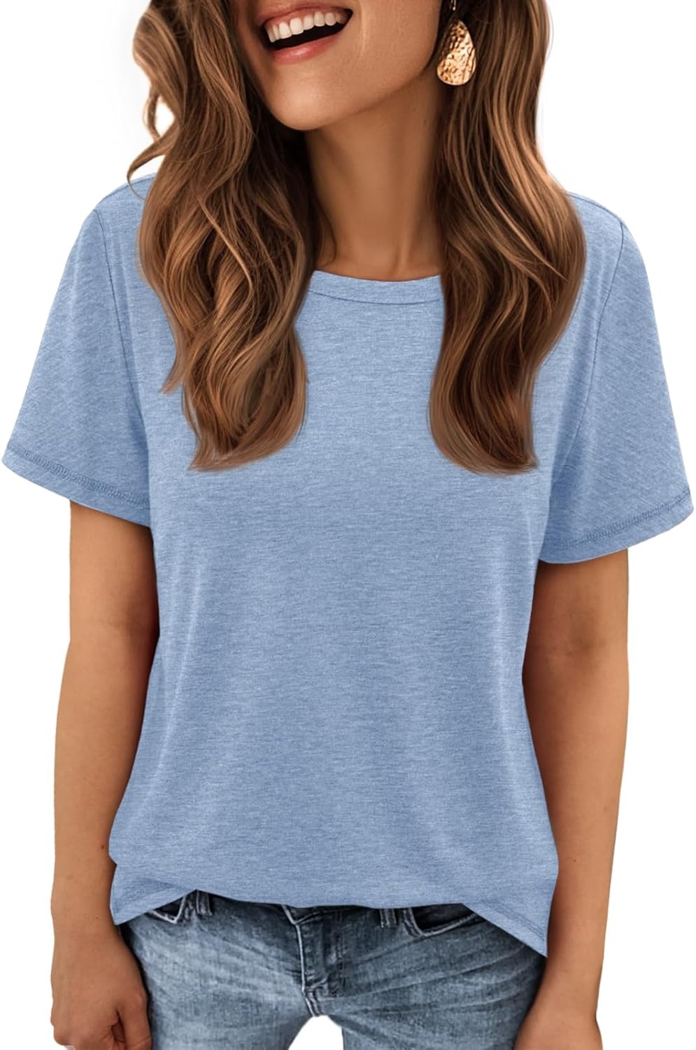 image:imageATHMILE Womens Soft Basic T Shirt Summer Tops Short Sleeve Crewneck Tees Casual Teachers Cute Work Outfits Everyday WearIce Blue
