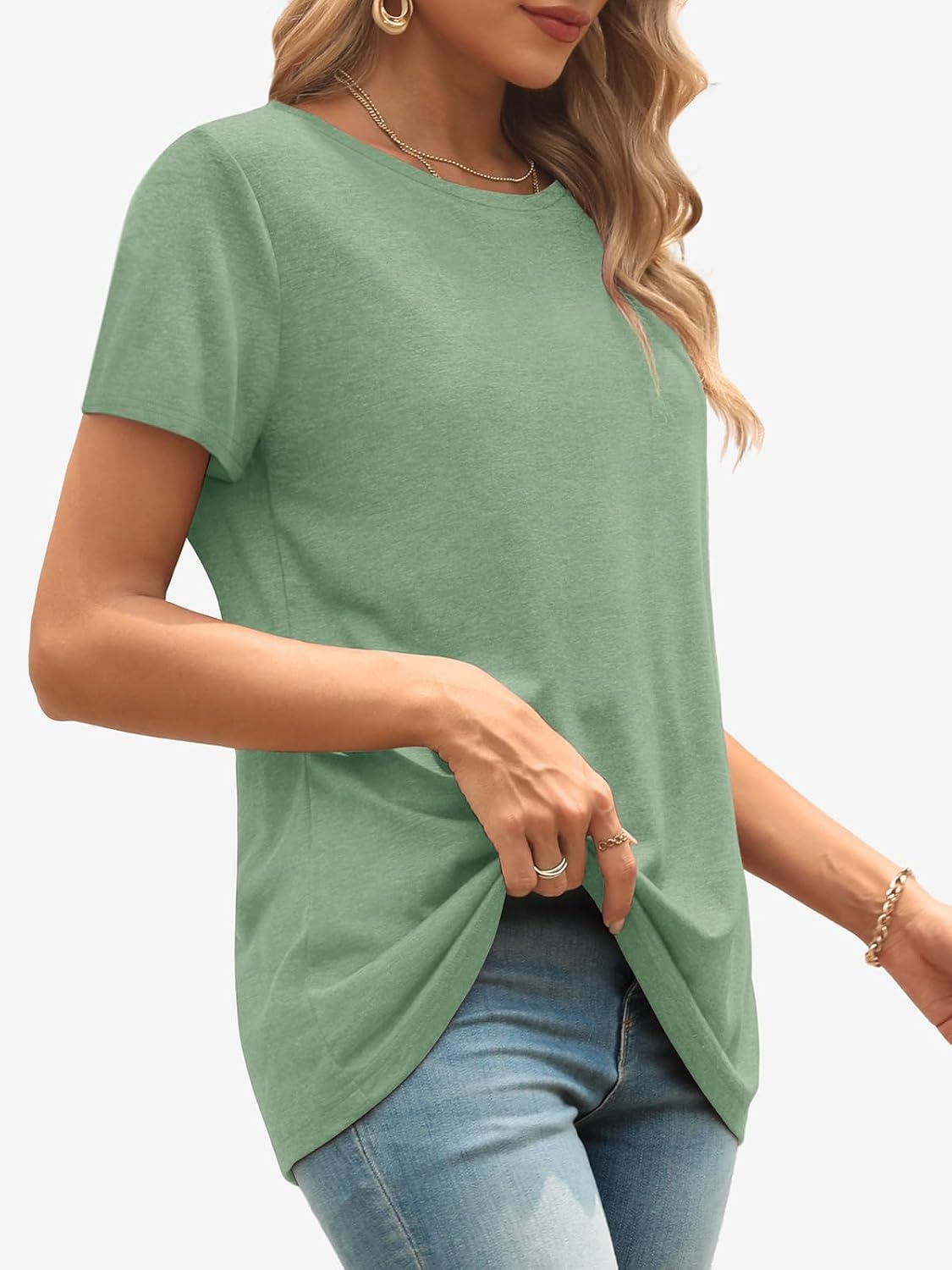 image:imageATHMILE Womens Soft Basic T Shirt Summer Tops Short Sleeve Crewneck Tees Casual Teachers Cute Work Outfits Everyday WearLight Green