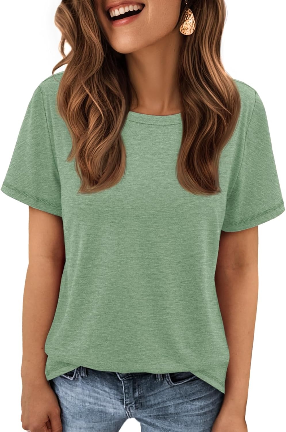 image:imageATHMILE Womens Soft Basic T Shirt Summer Tops Short Sleeve Crewneck Tees Casual Teachers Cute Work Outfits Everyday WearLight Green