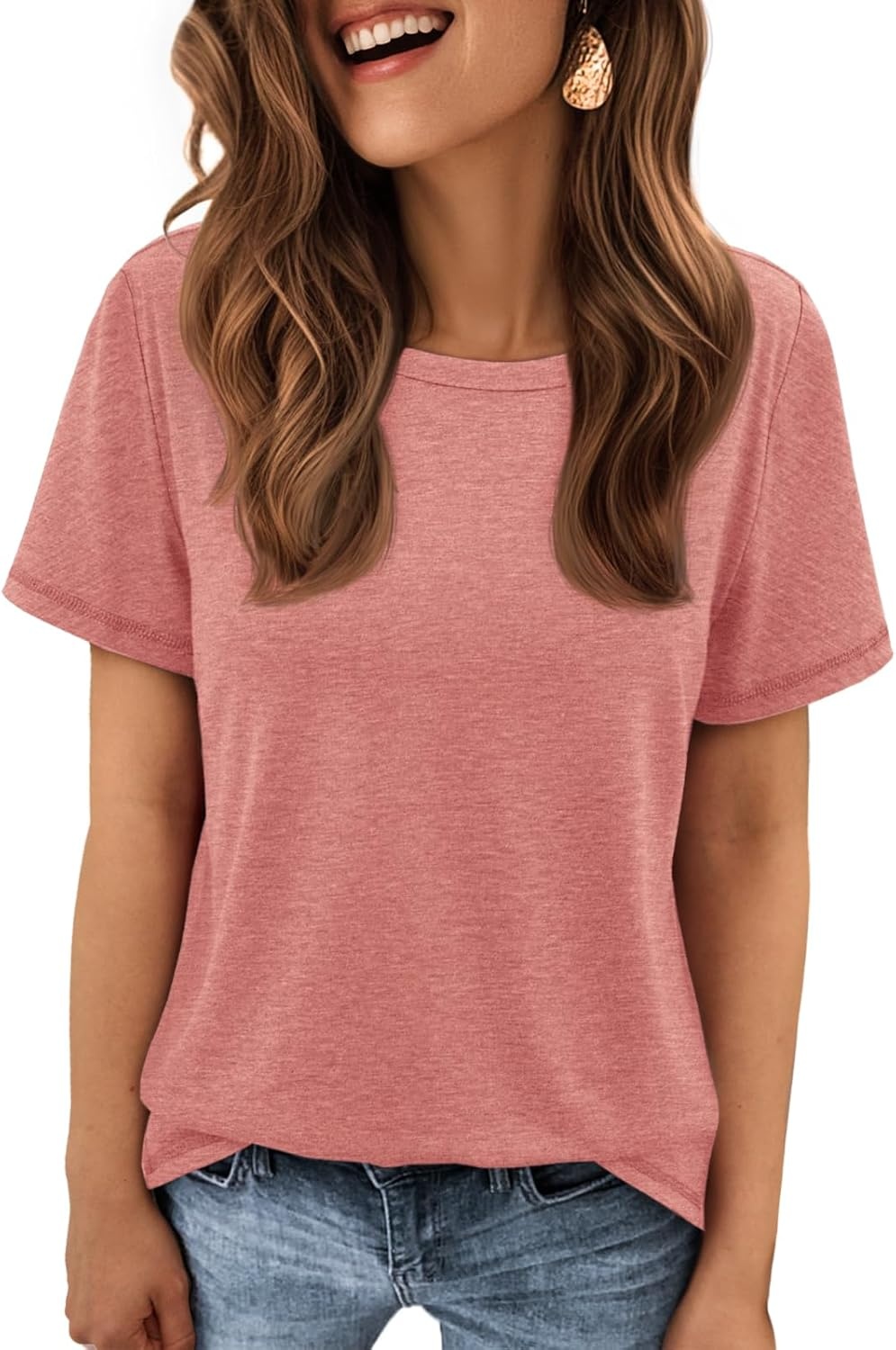 image:imageATHMILE Womens Soft Basic T Shirt Summer Tops Short Sleeve Crewneck Tees Casual Teachers Cute Work Outfits Everyday WearPink