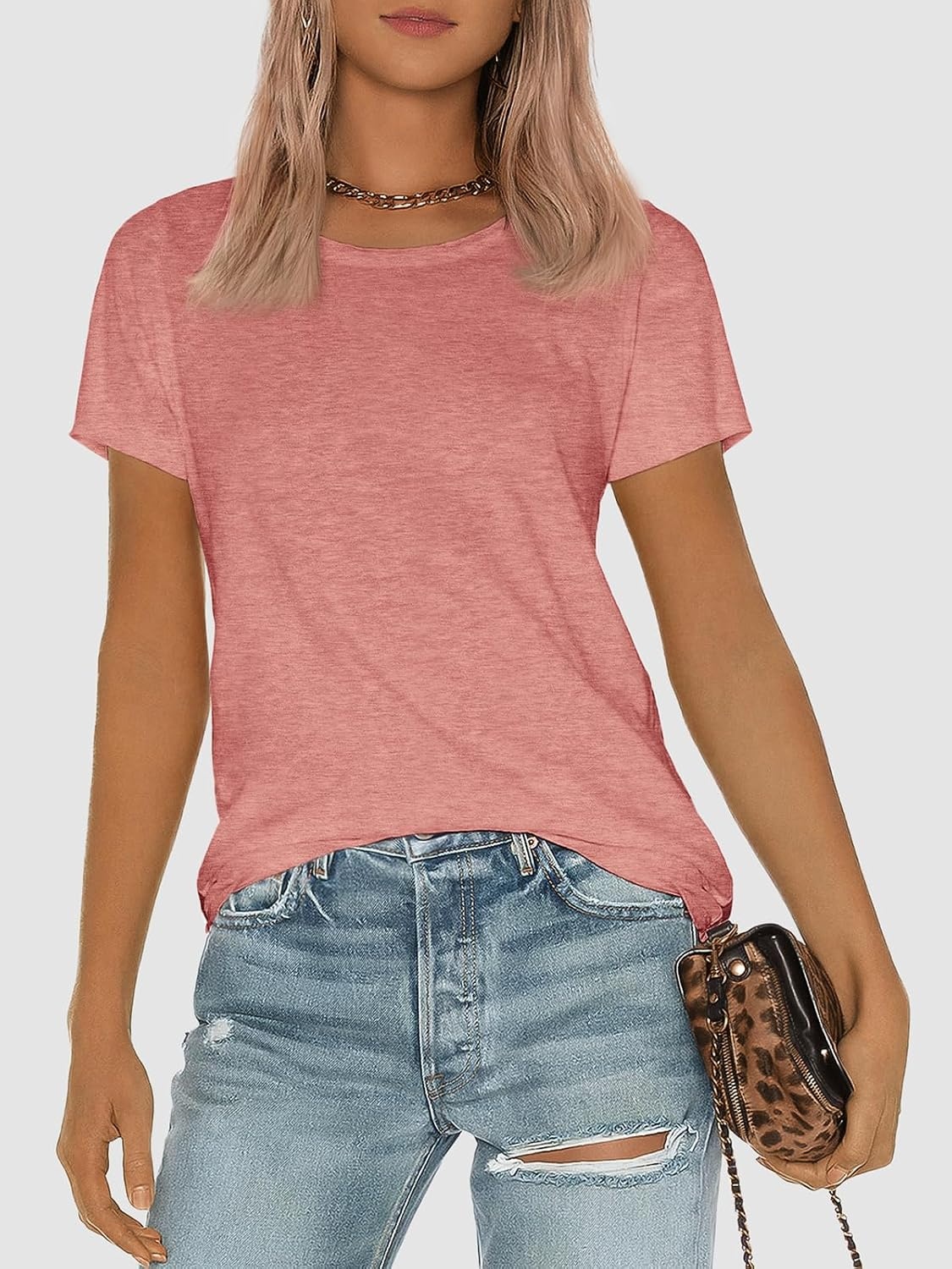 image:imageATHMILE Womens Soft Basic T Shirt Summer Tops Short Sleeve Crewneck Tees Casual Teachers Cute Work Outfits Everyday WearPink