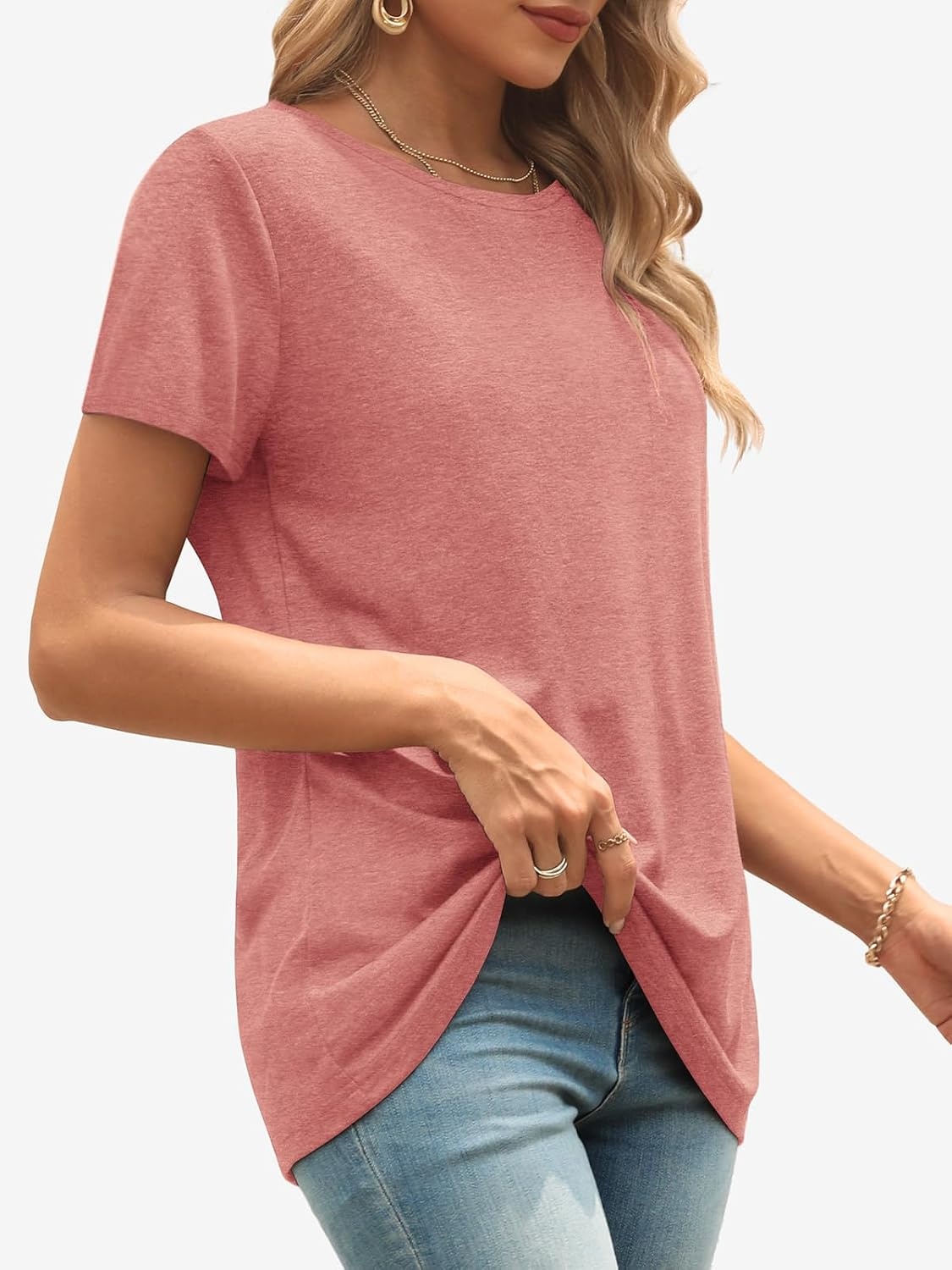 image:imageATHMILE Womens Soft Basic T Shirt Summer Tops Short Sleeve Crewneck Tees Casual Teachers Cute Work Outfits Everyday WearPink