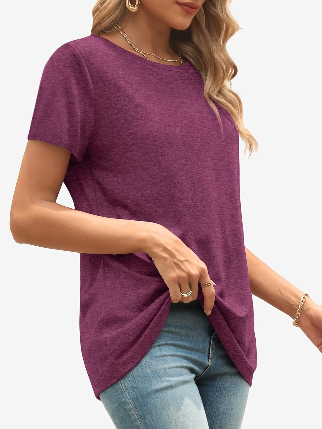 image:imageATHMILE Womens Soft Basic T Shirt Summer Tops Short Sleeve Crewneck Tees Casual Teachers Cute Work Outfits Everyday WearPink Red