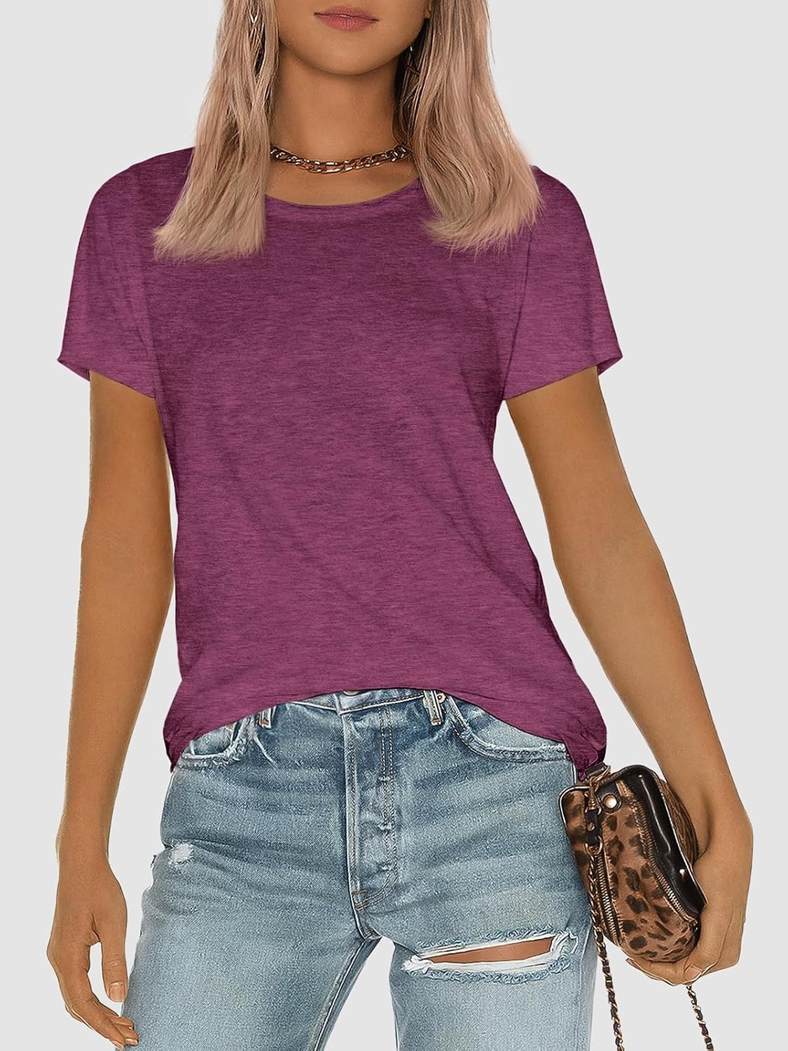 image:imageATHMILE Womens Soft Basic T Shirt Summer Tops Short Sleeve Crewneck Tees Casual Teachers Cute Work Outfits Everyday WearPink Red