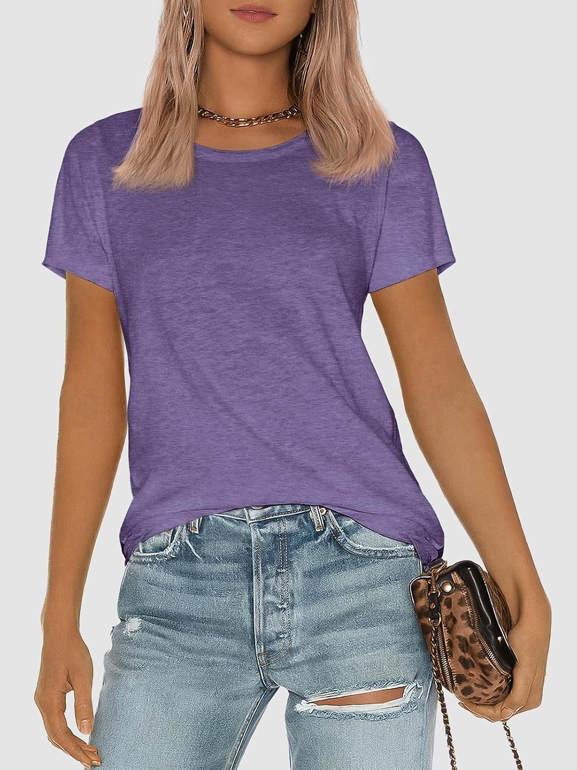 image:imageATHMILE Womens Soft Basic T Shirt Summer Tops Short Sleeve Crewneck Tees Casual Teachers Cute Work Outfits Everyday WearPurple