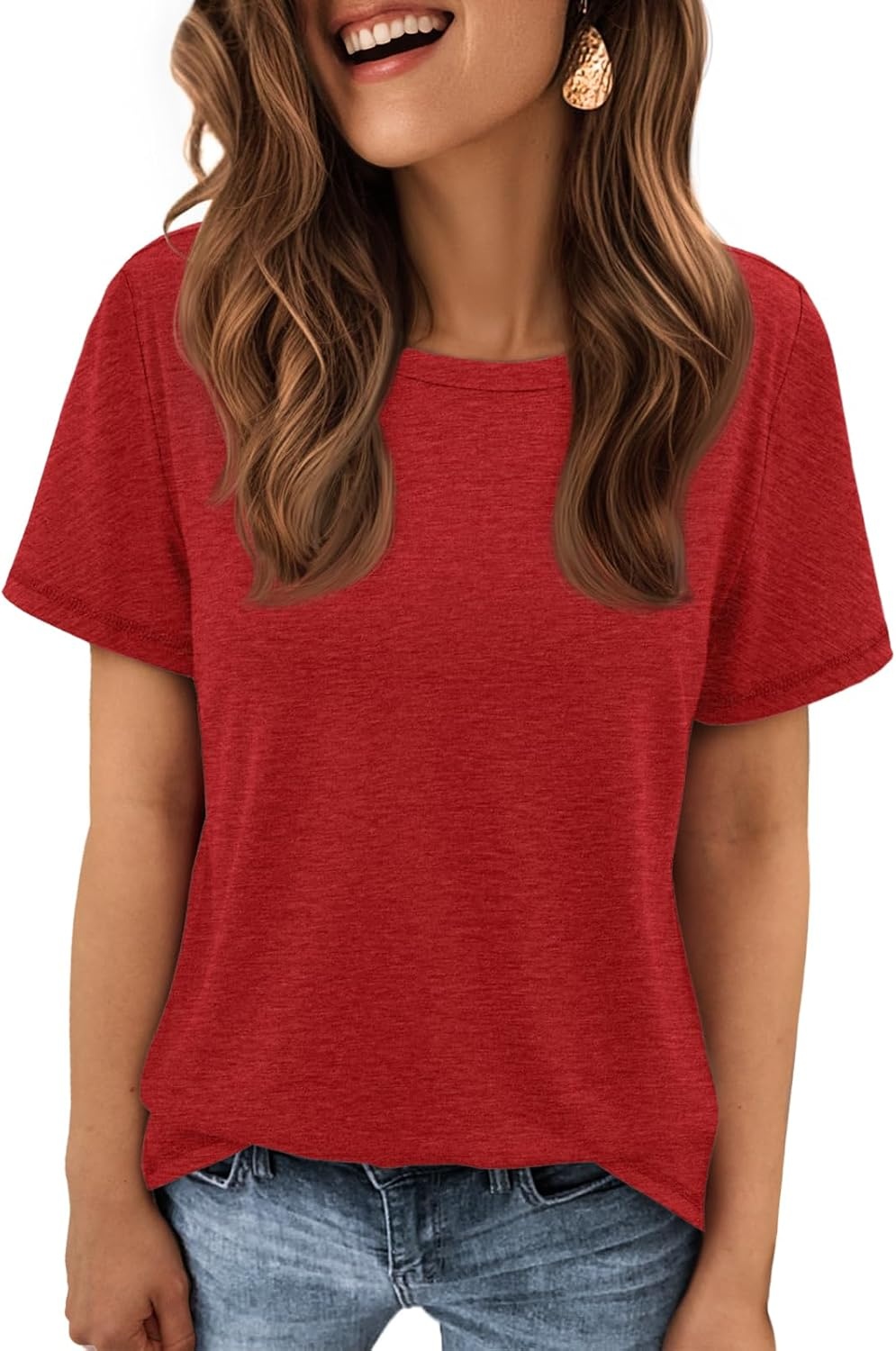 image:imageATHMILE Womens Soft Basic T Shirt Summer Tops Short Sleeve Crewneck Tees Casual Teachers Cute Work Outfits Everyday WearRed