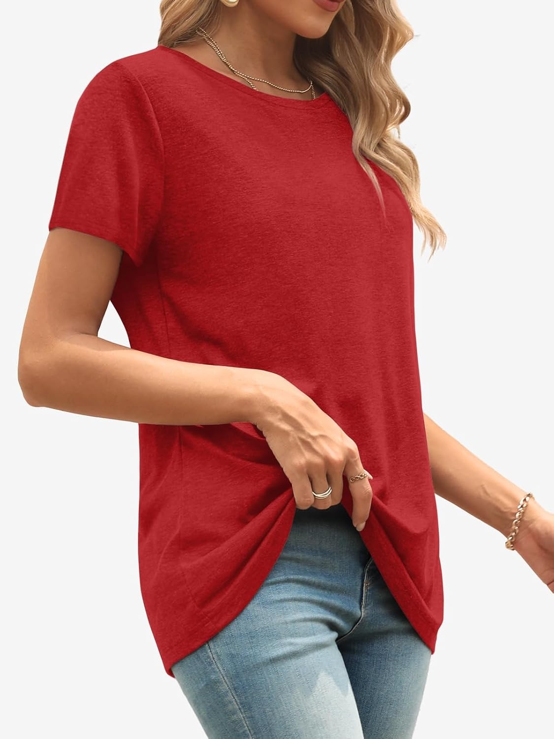 image:imageATHMILE Womens Soft Basic T Shirt Summer Tops Short Sleeve Crewneck Tees Casual Teachers Cute Work Outfits Everyday WearRed