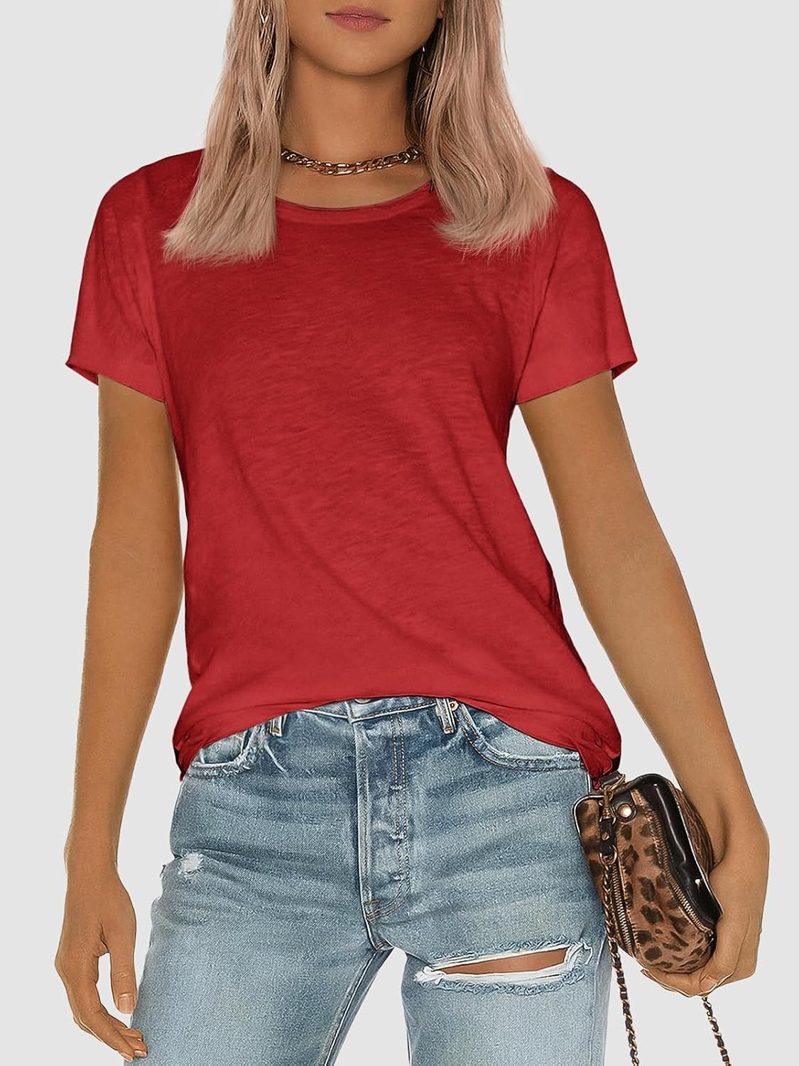 image:imageATHMILE Womens Soft Basic T Shirt Summer Tops Short Sleeve Crewneck Tees Casual Teachers Cute Work Outfits Everyday WearRed