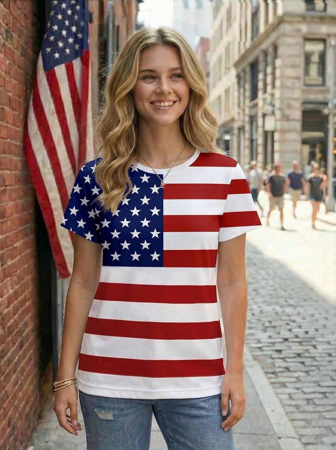image:imageATHMILE Womens Soft Basic T Shirt Summer Tops Short Sleeve Crewneck Tees Casual Teachers Cute Work Outfits Everyday WearUsaflag