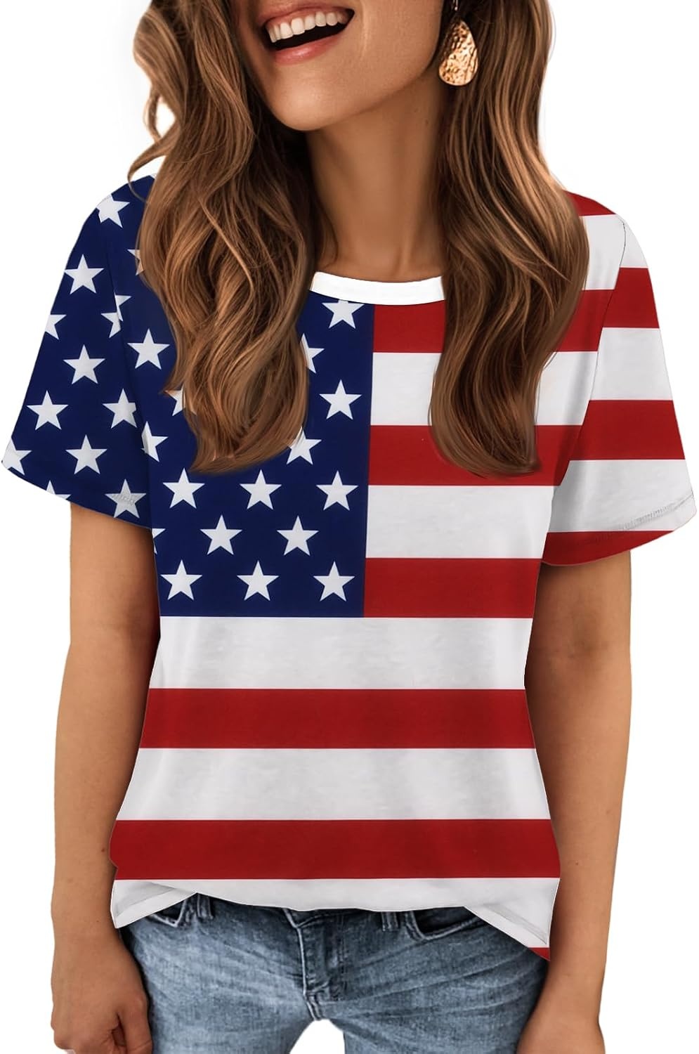 image:imageATHMILE Womens Soft Basic T Shirt Summer Tops Short Sleeve Crewneck Tees Casual Teachers Cute Work Outfits Everyday WearUsaflag