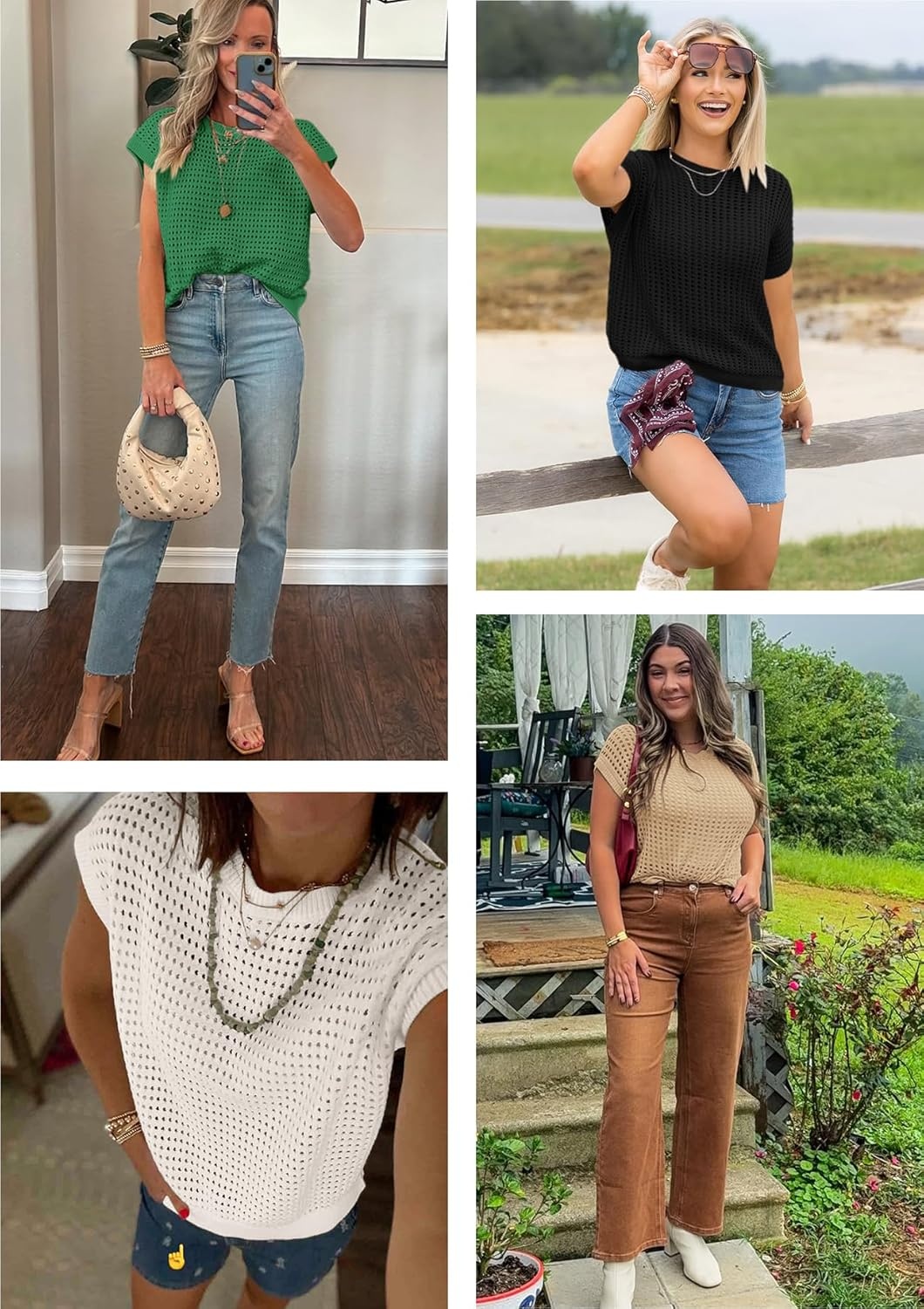 image:imageATHMILE Womens Spring Tops Summer Shirts Beach Vacation Crochet Cap Sleeve Knit Sweater Pullover Cute Fashion ClothesBlack
