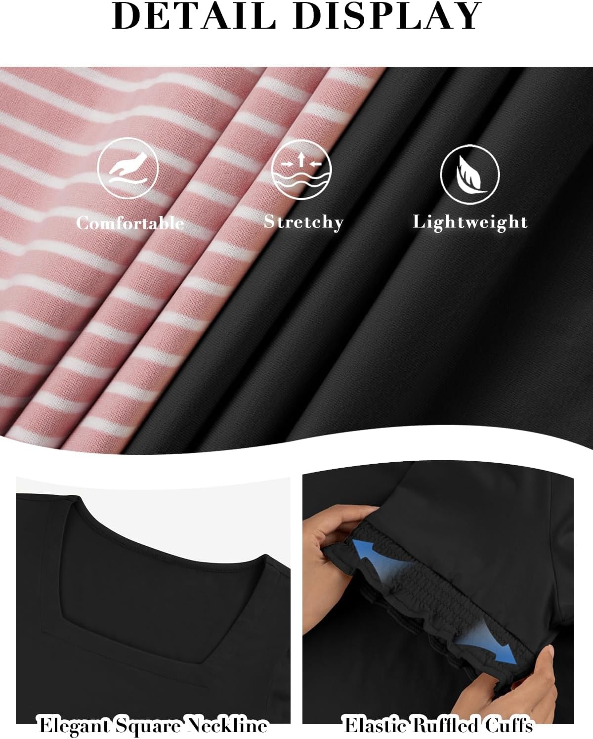 image:imageATHMILE Womens Summer Tops Square Neck Dressy Casual Blouses Ruffle Sleeve Cute Spring Beach Vacation CausalBlack