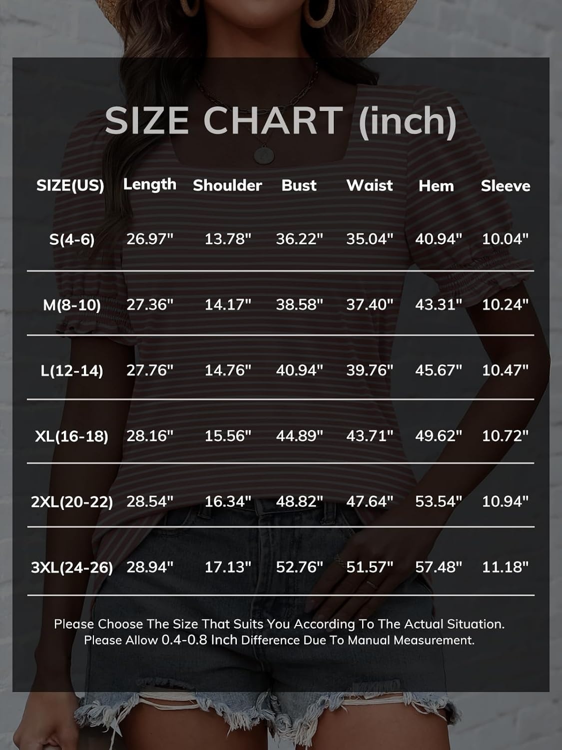 image:imageATHMILE Womens Summer Tops Square Neck Dressy Casual Blouses Ruffle Sleeve Cute Spring Beach Vacation CausalPinkstripe