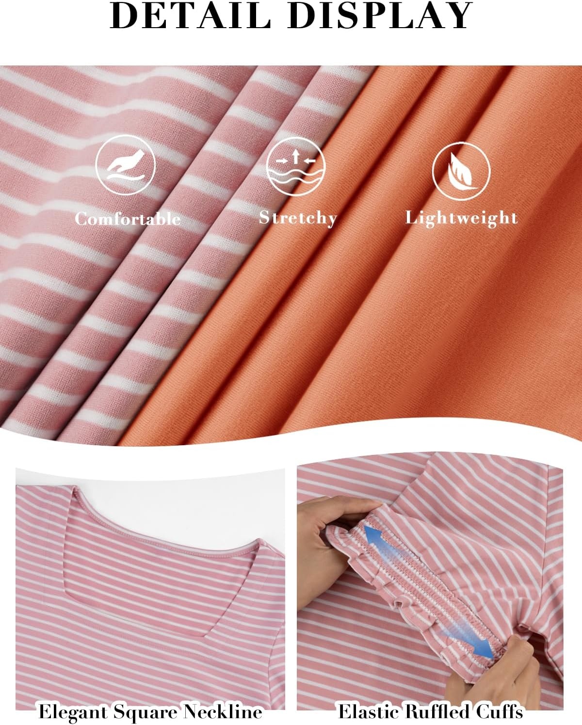 image:imageATHMILE Womens Summer Tops Square Neck Dressy Casual Blouses Ruffle Sleeve Cute Spring Beach Vacation CausalPinkstripe