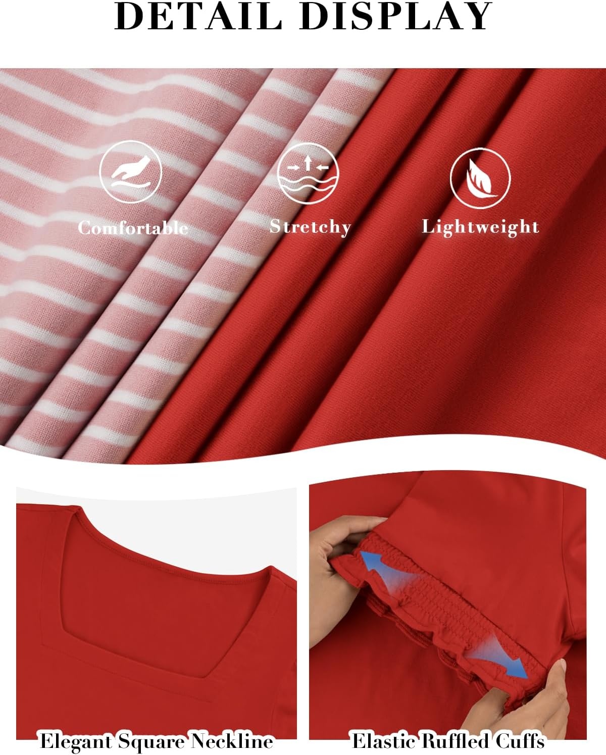 image:imageATHMILE Womens Summer Tops Square Neck Dressy Casual Blouses Ruffle Sleeve Cute Spring Beach Vacation CausalRed