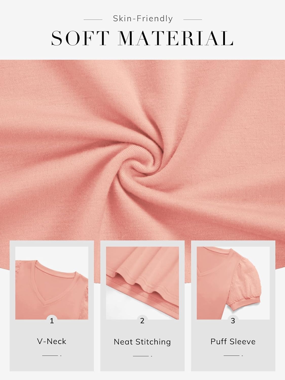 image:imageATHMILE Womens Summer Tops V Neck T Shirts Swiss Dot Puff Sleeve Tops Loose Casual TshirtsCoral Pink