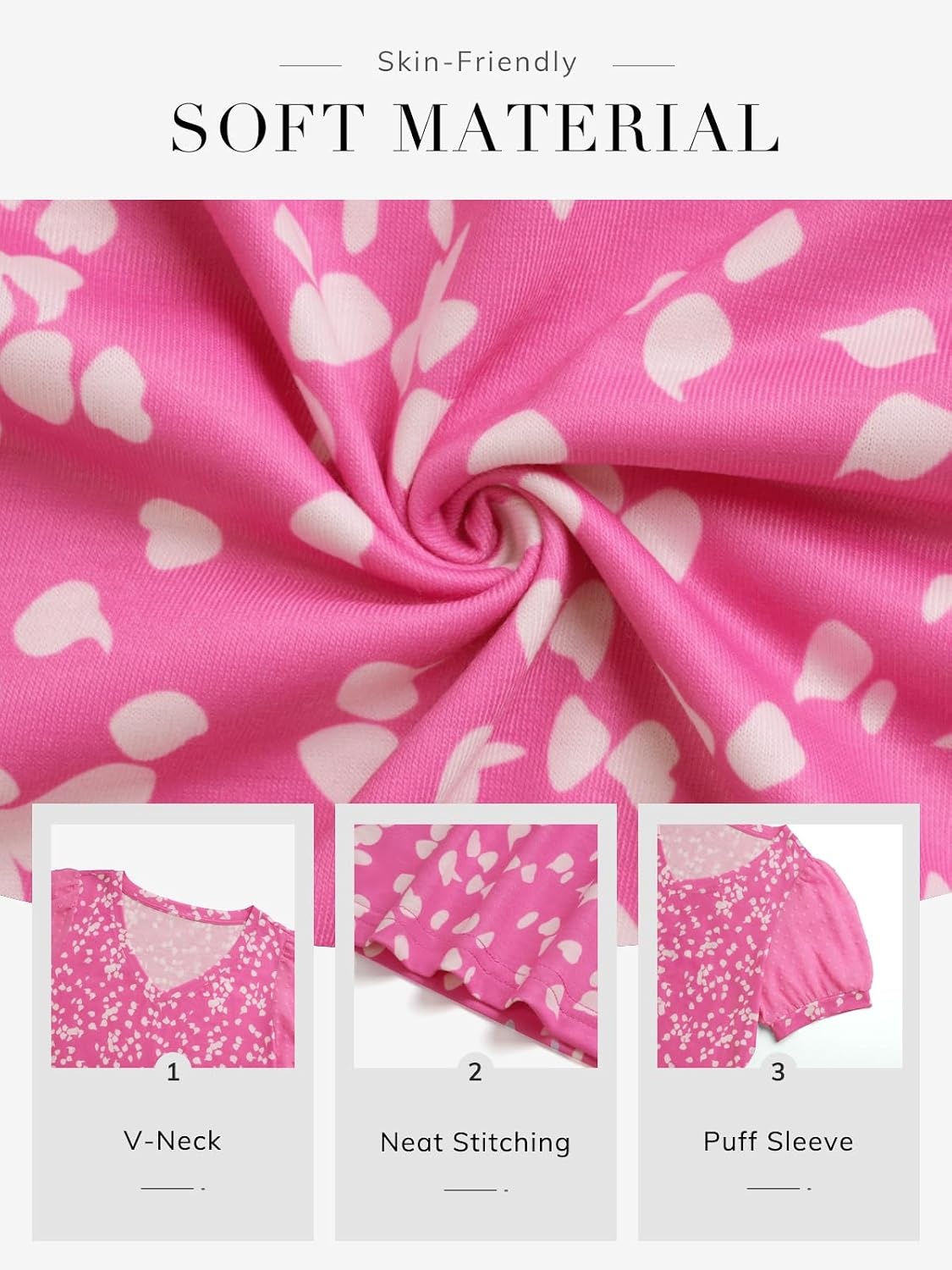 image:imageATHMILE Womens Summer Tops V Neck T Shirts Swiss Dot Puff Sleeve Tops Loose Casual TshirtsThe Pink Dots