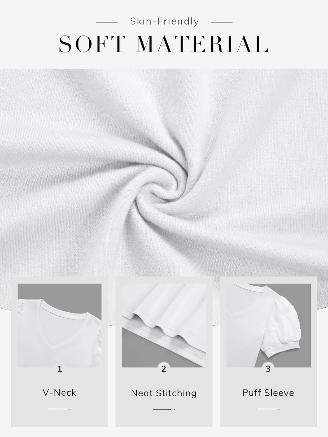 image:imageATHMILE Womens Summer Tops V Neck T Shirts Swiss Dot Puff Sleeve Tops Loose Casual TshirtsWhite