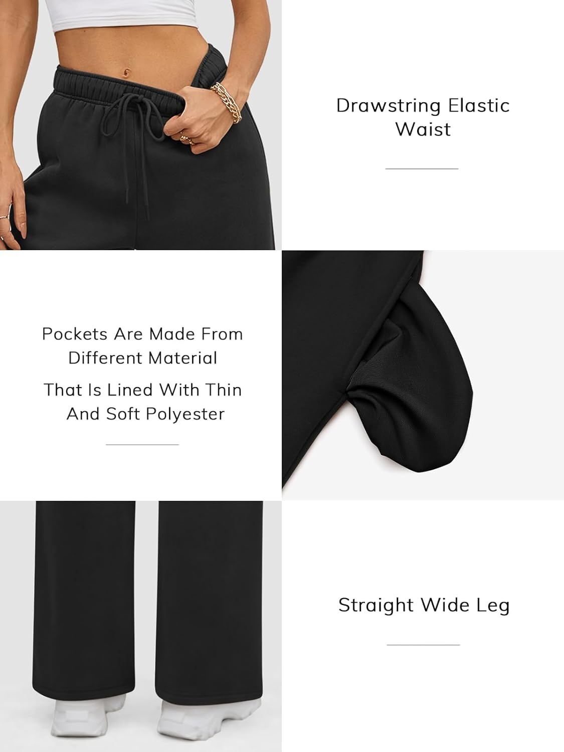 image:imageATHMILE Womens Sweatpants 2026 Fall Baggy Wide Leg Sweatpant Fleece Lined Straight Leg Sweat PantsBlack