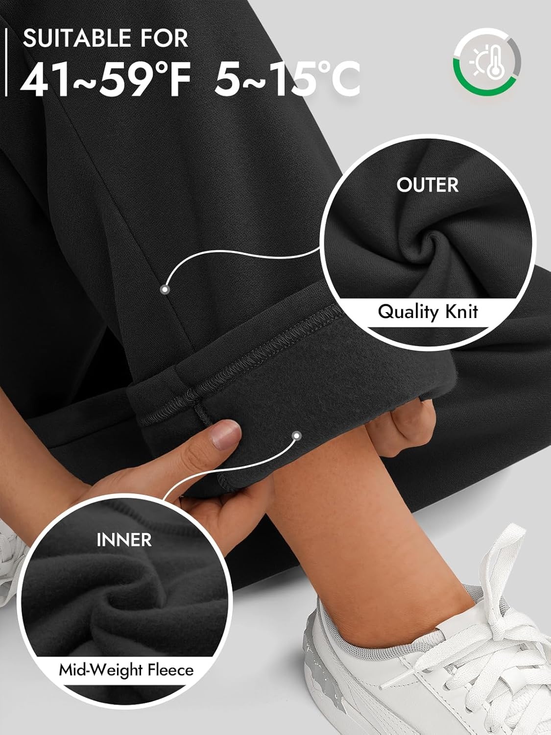 image:imageATHMILE Womens Sweatpants 2026 Fall Baggy Wide Leg Sweatpant Fleece Lined Straight Leg Sweat PantsBlack
