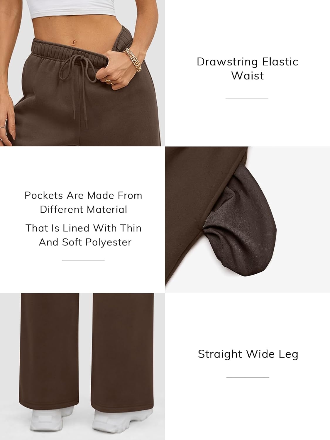 image:imageATHMILE Womens Sweatpants 2026 Fall Baggy Wide Leg Sweatpant Fleece Lined Straight Leg Sweat PantsBrown