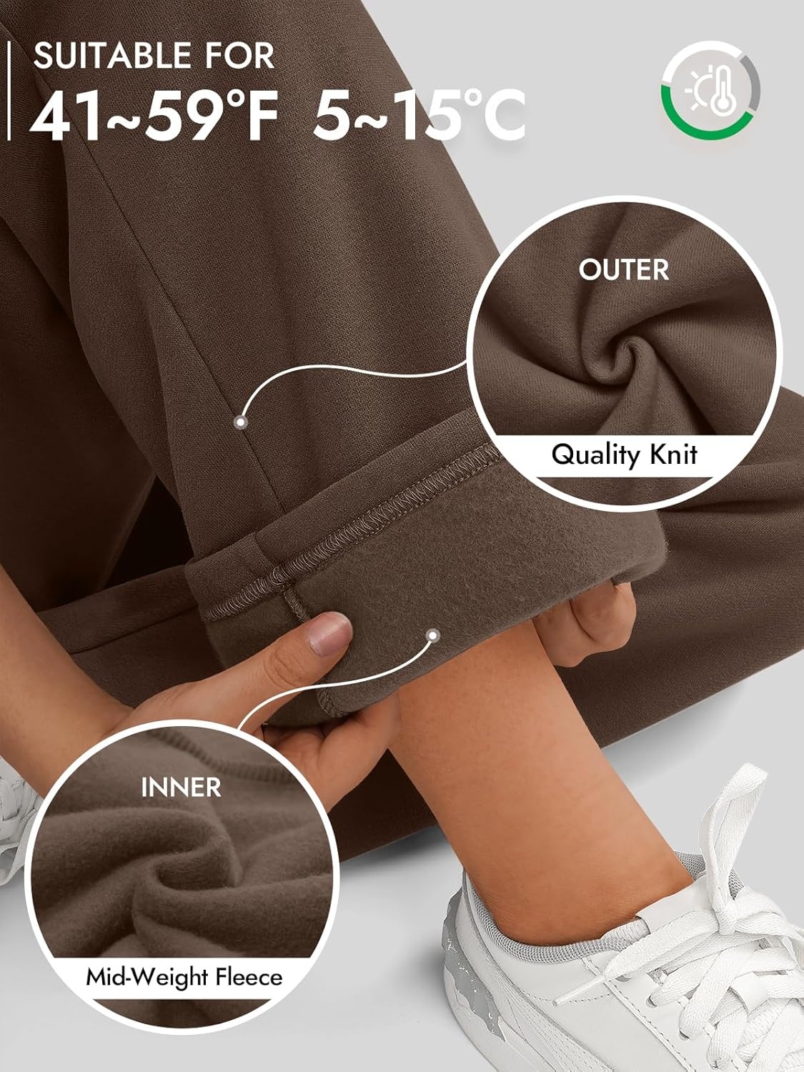 image:imageATHMILE Womens Sweatpants 2026 Fall Baggy Wide Leg Sweatpant Fleece Lined Straight Leg Sweat PantsBrown