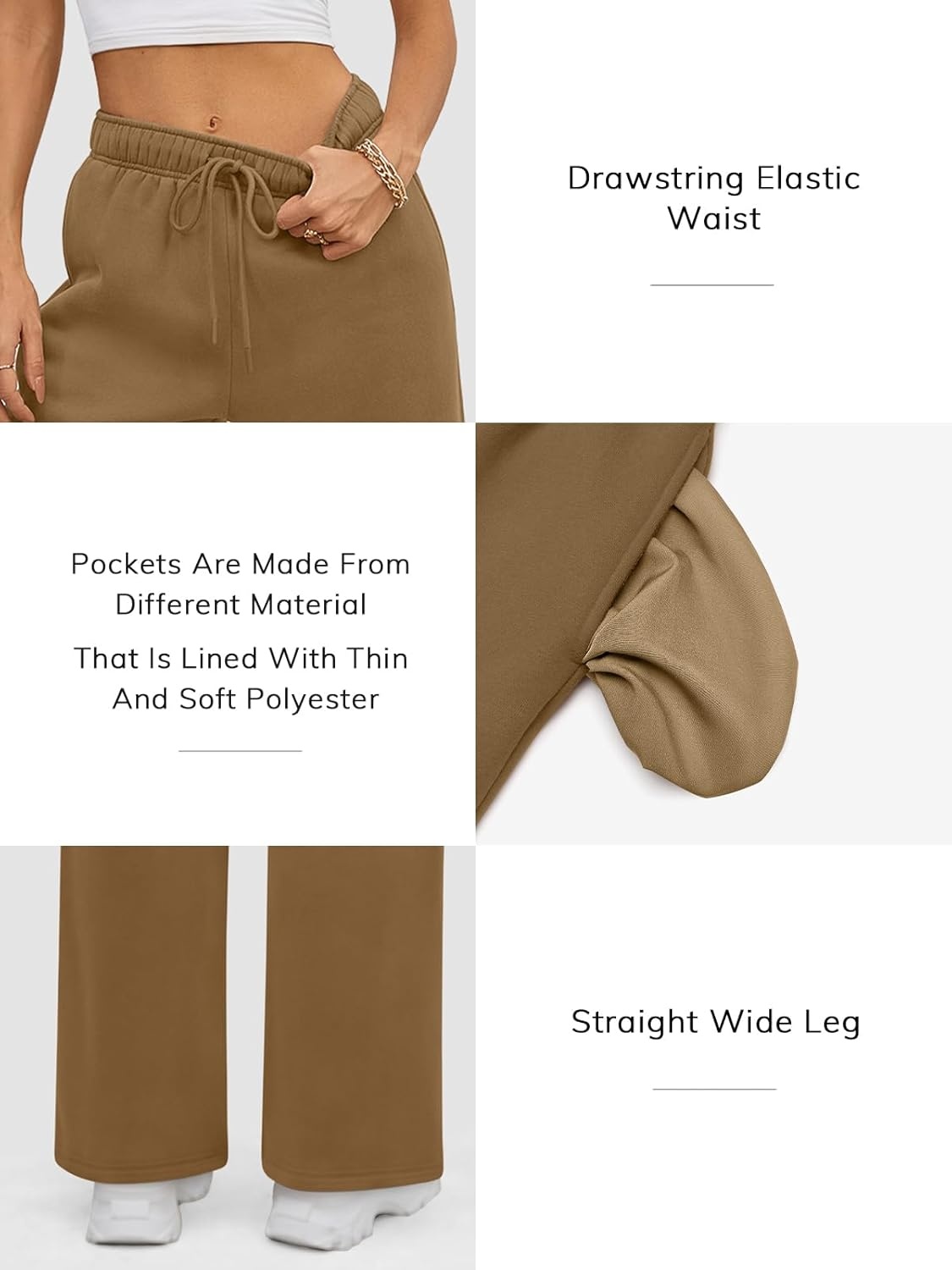 image:imageATHMILE Womens Sweatpants 2026 Fall Baggy Wide Leg Sweatpant Fleece Lined Straight Leg Sweat PantsCoffee Grey