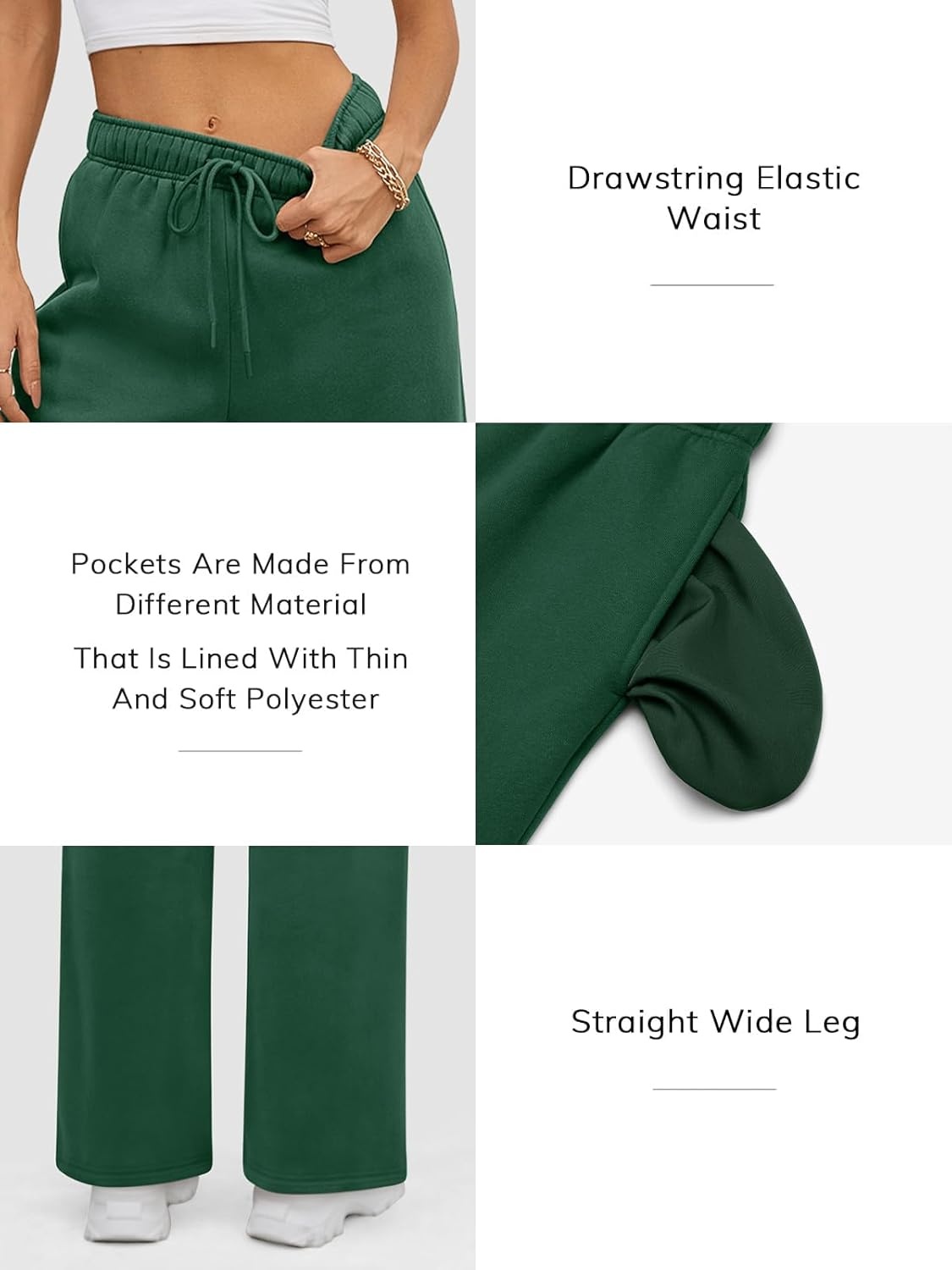 image:imageATHMILE Womens Sweatpants 2026 Fall Baggy Wide Leg Sweatpant Fleece Lined Straight Leg Sweat PantsDark Green