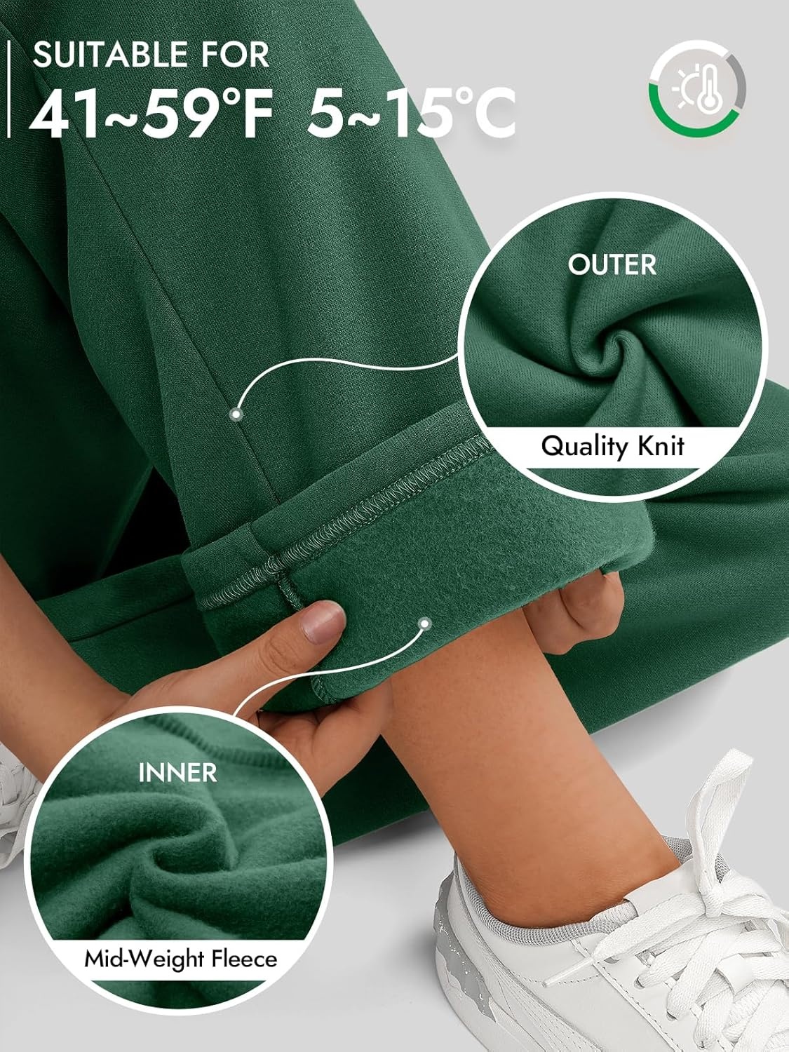 image:imageATHMILE Womens Sweatpants 2026 Fall Baggy Wide Leg Sweatpant Fleece Lined Straight Leg Sweat PantsDark Green