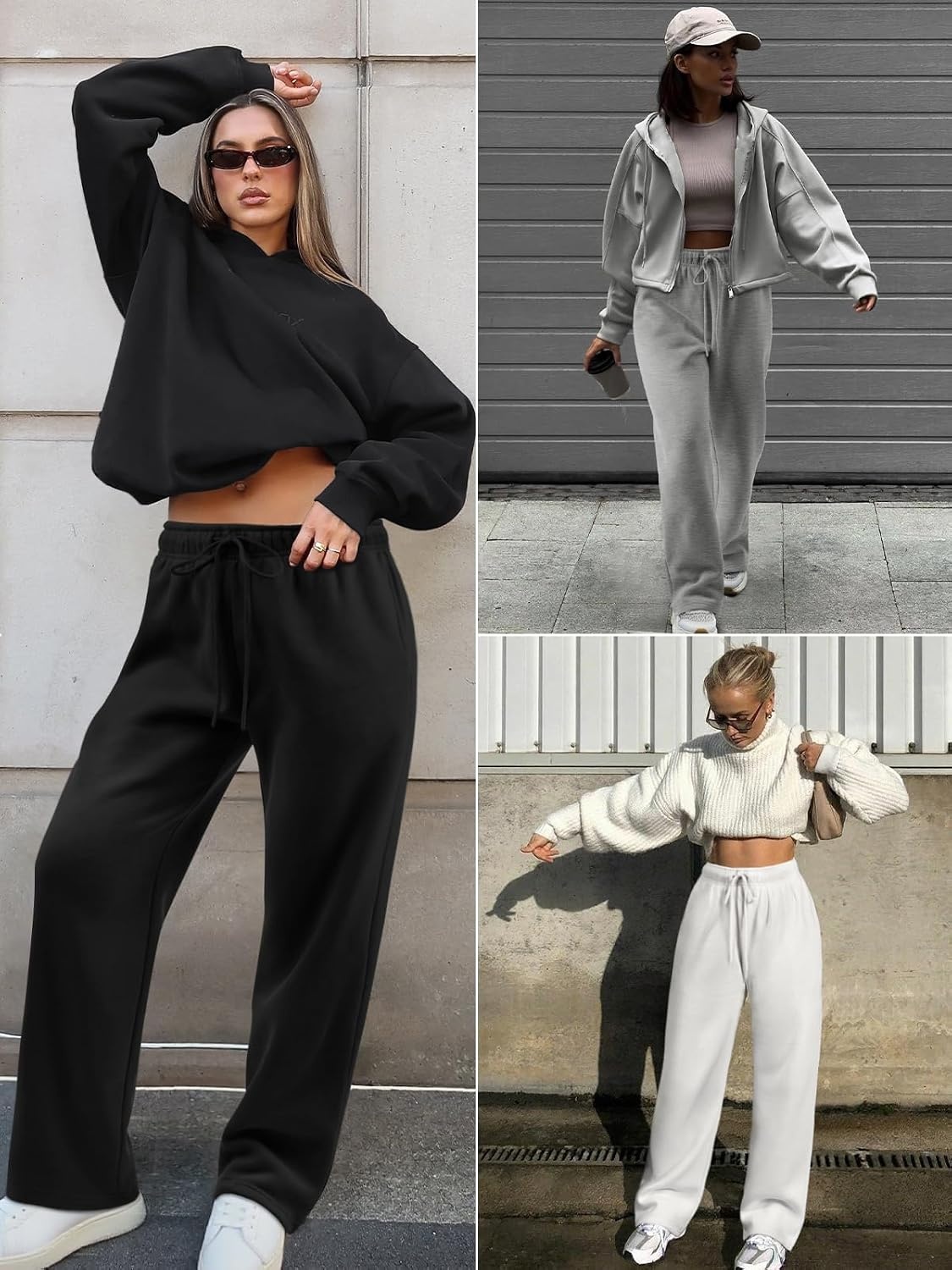 image:imageATHMILE Womens Sweatpants 2026 Fall Baggy Wide Leg Sweatpant Fleece Lined Straight Leg Sweat PantsDark Green