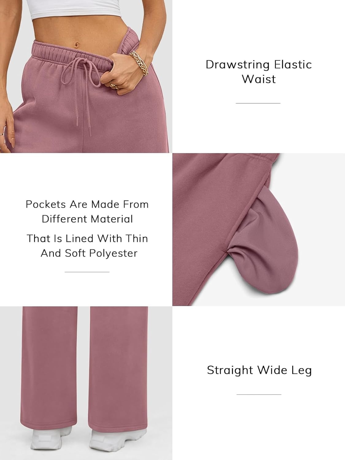image:imageATHMILE Womens Sweatpants 2026 Fall Baggy Wide Leg Sweatpant Fleece Lined Straight Leg Sweat PantsDark Pink