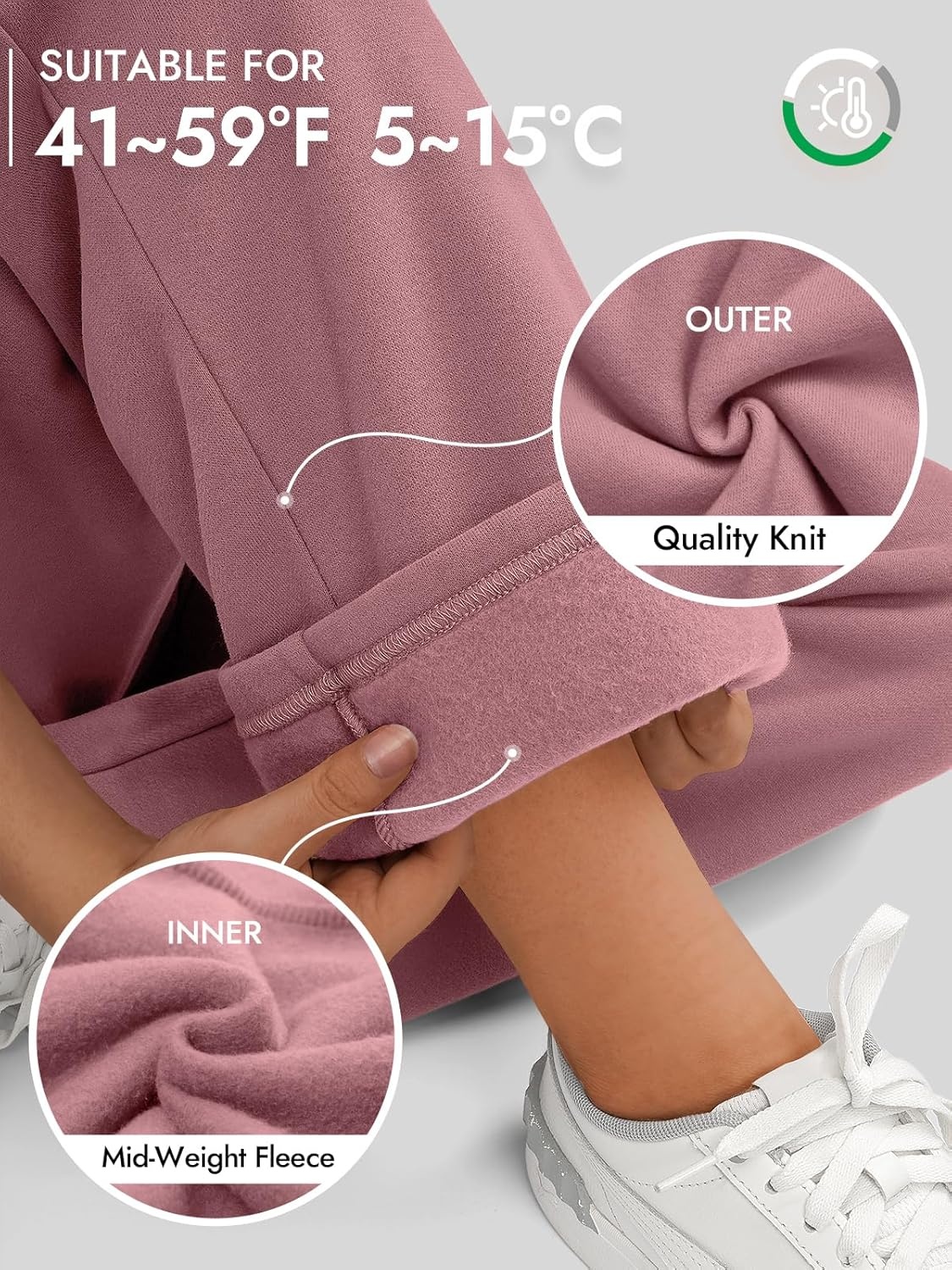 image:imageATHMILE Womens Sweatpants 2026 Fall Baggy Wide Leg Sweatpant Fleece Lined Straight Leg Sweat PantsDark Pink