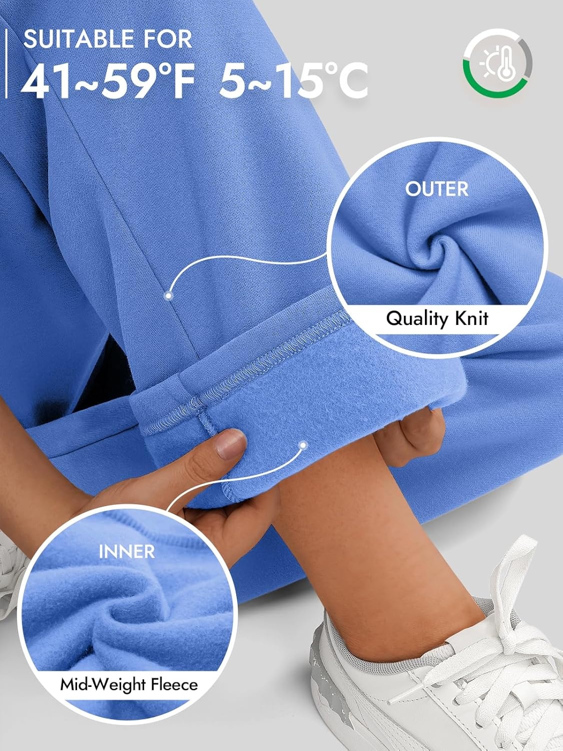 image:imageATHMILE Womens Sweatpants 2026 Fall Baggy Wide Leg Sweatpant Fleece Lined Straight Leg Sweat PantsGray Blue