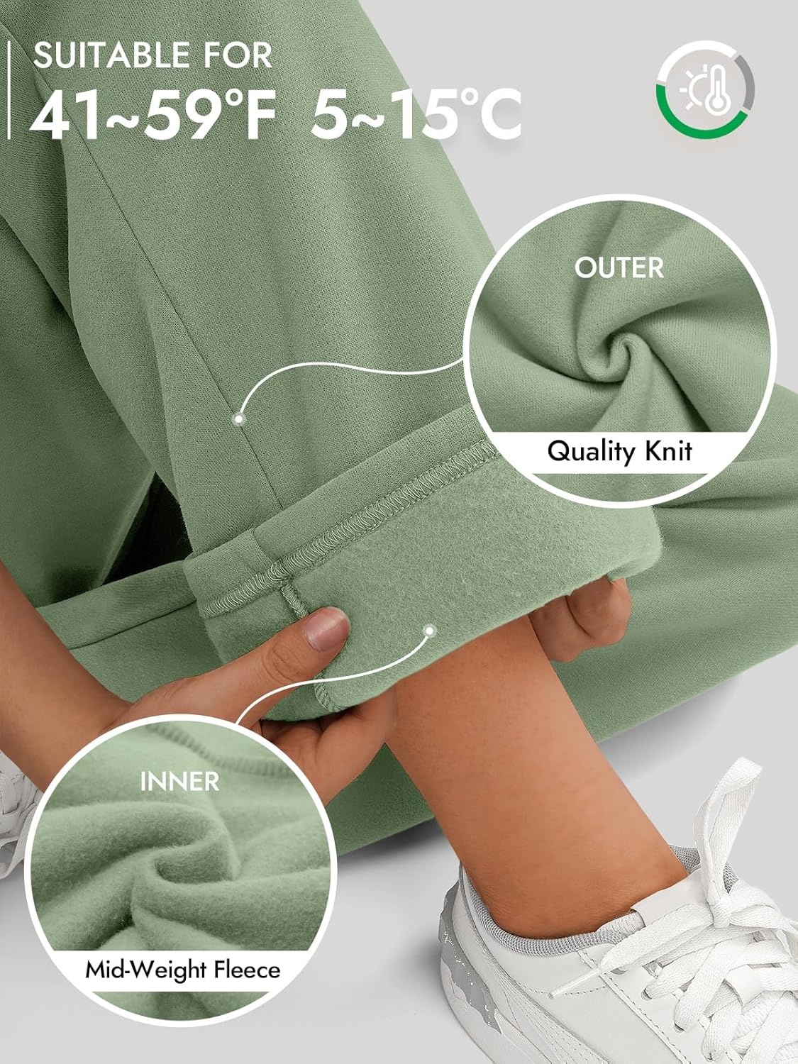 image:imageATHMILE Womens Sweatpants 2026 Fall Baggy Wide Leg Sweatpant Fleece Lined Straight Leg Sweat PantsGray Green