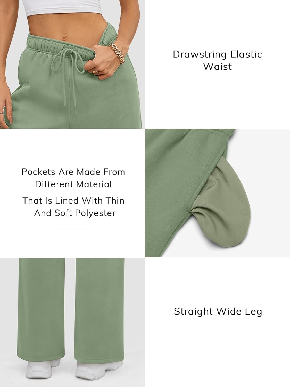 image:imageATHMILE Womens Sweatpants 2026 Fall Baggy Wide Leg Sweatpant Fleece Lined Straight Leg Sweat PantsGray Green