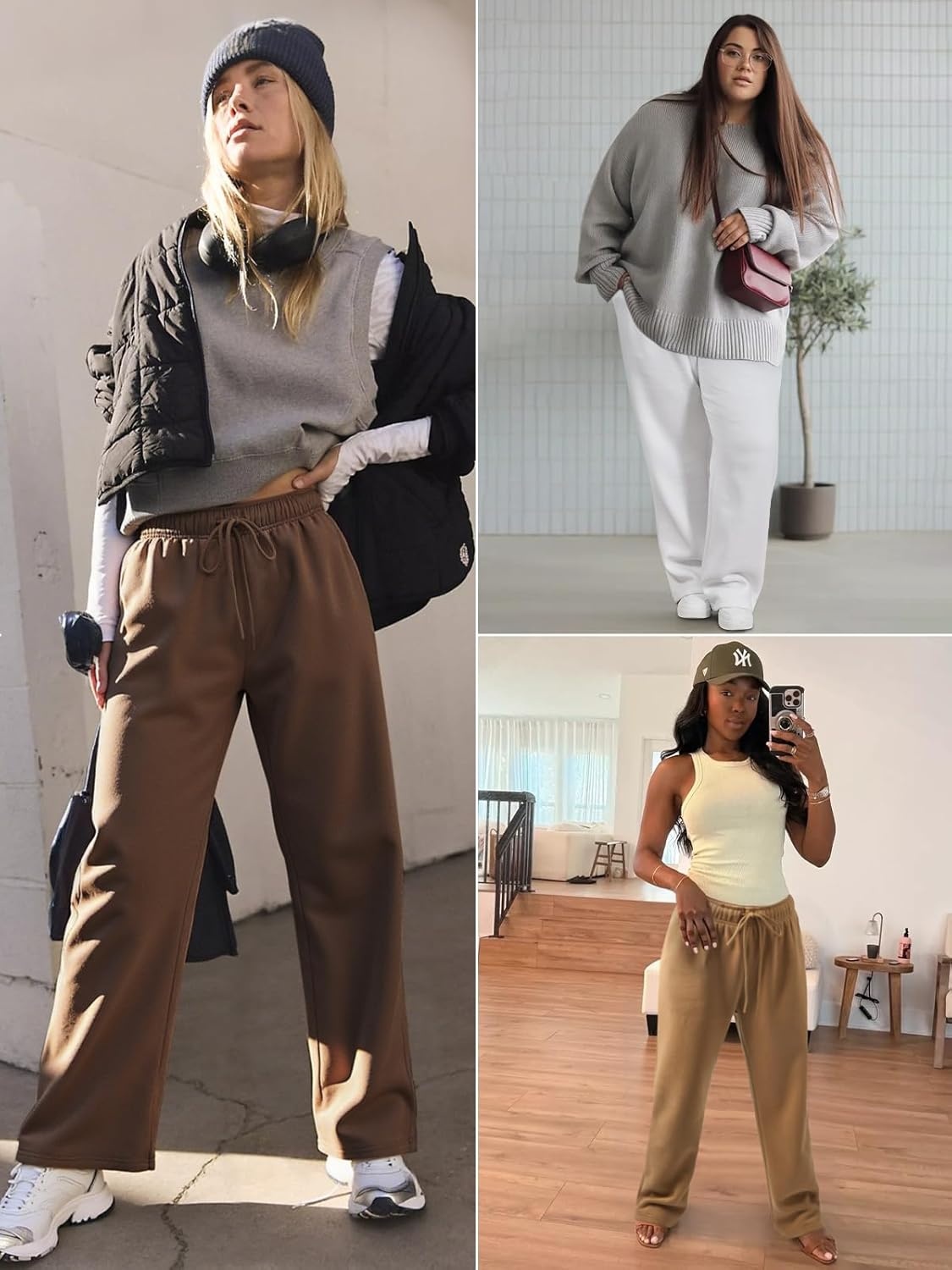 image:imageATHMILE Womens Sweatpants 2026 Fall Baggy Wide Leg Sweatpant Fleece Lined Straight Leg Sweat PantsGrey