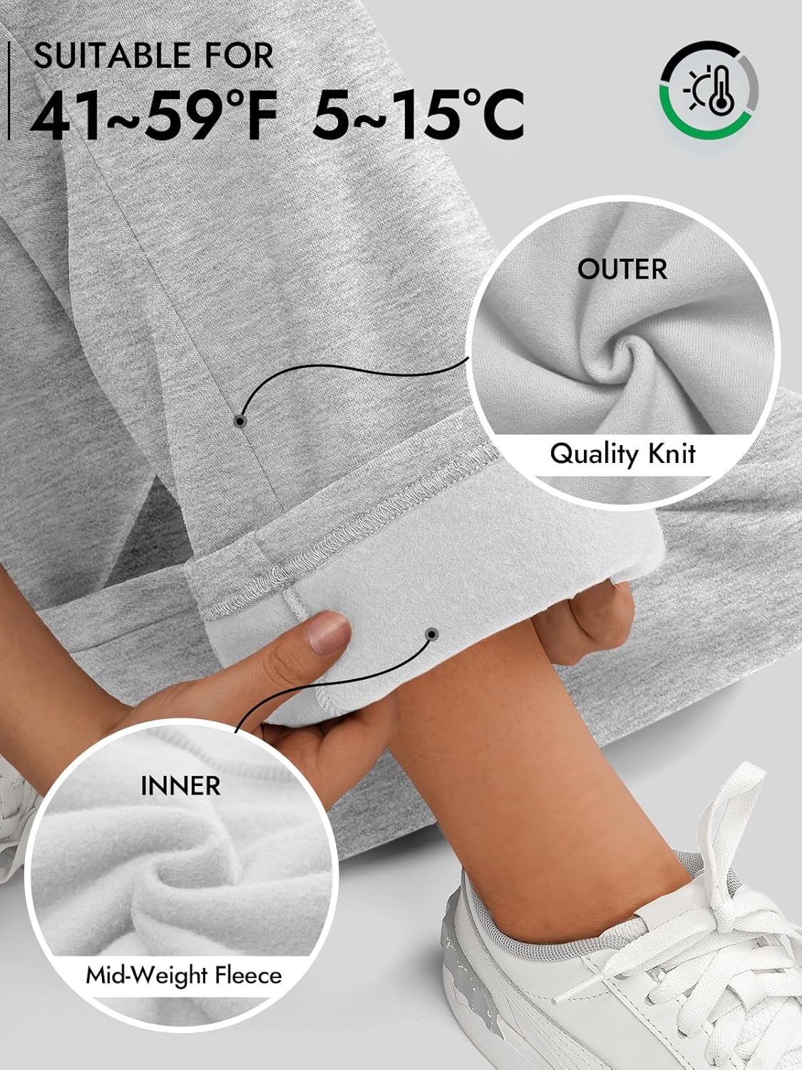 image:imageATHMILE Womens Sweatpants 2026 Fall Baggy Wide Leg Sweatpant Fleece Lined Straight Leg Sweat PantsGrey