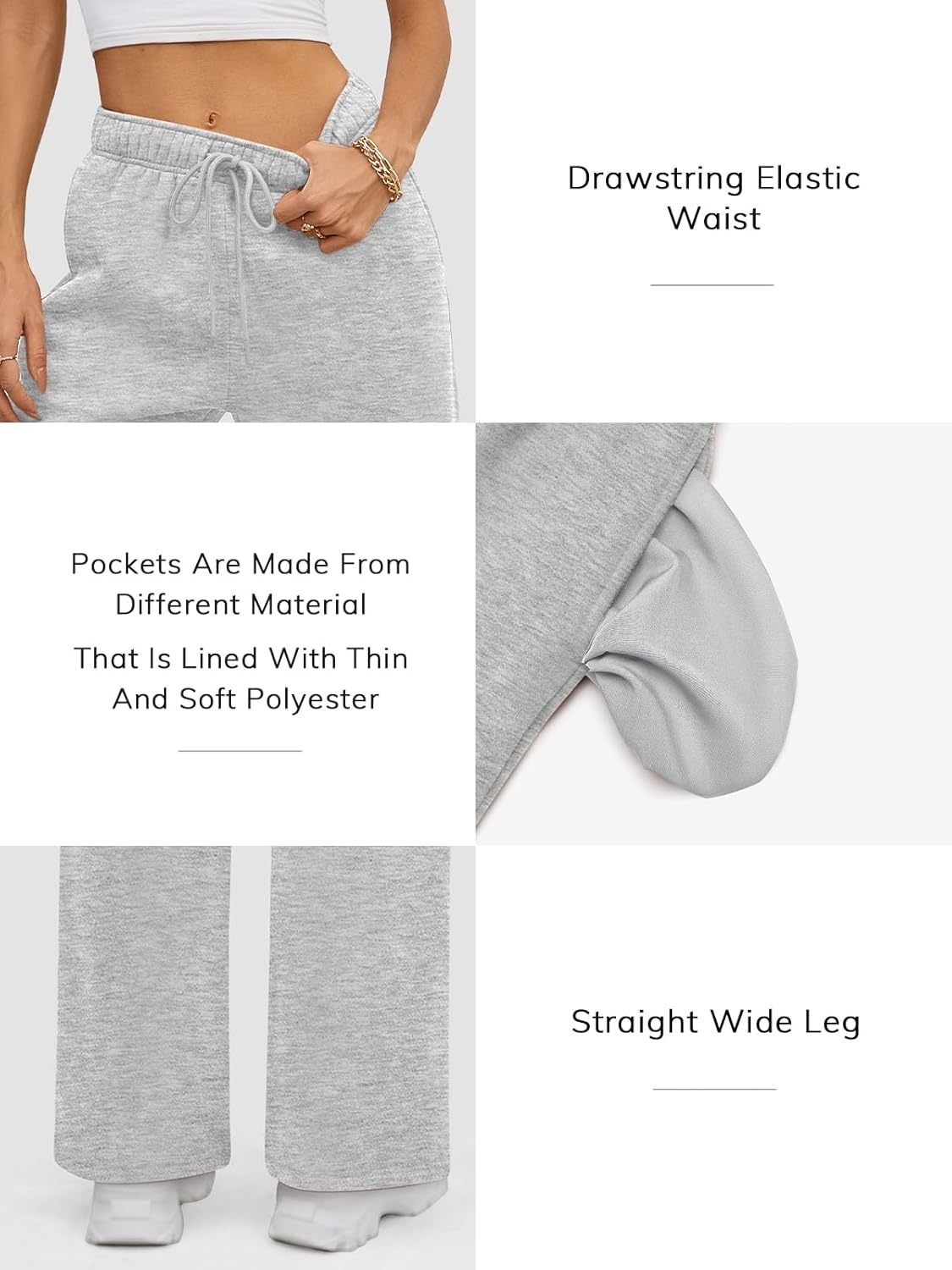 image:imageATHMILE Womens Sweatpants 2026 Fall Baggy Wide Leg Sweatpant Fleece Lined Straight Leg Sweat PantsGrey